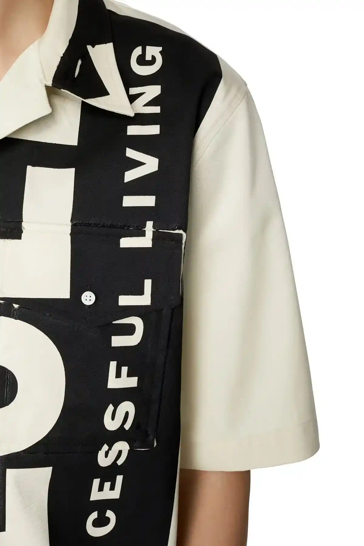 Black and White Bowling shirt with maxi logo print