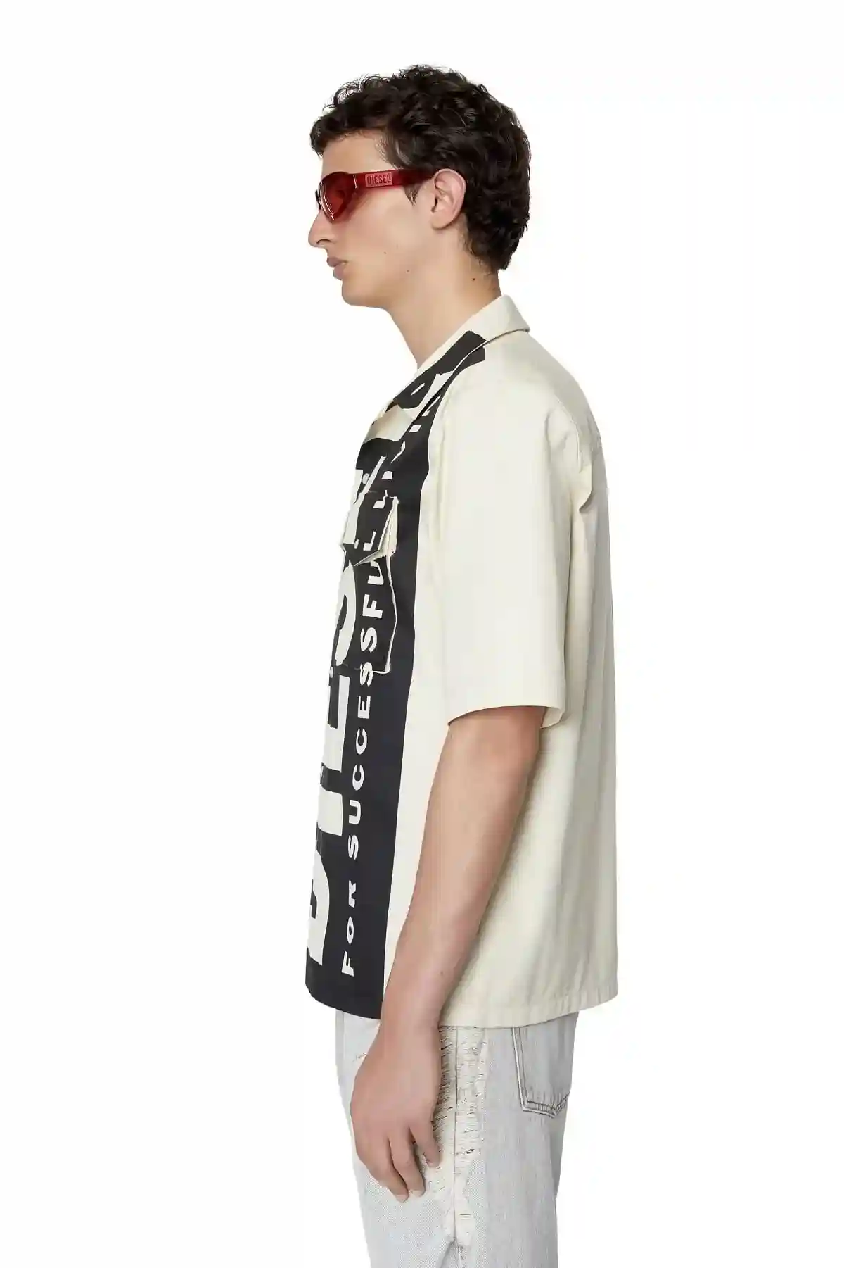 Black and White Bowling shirt with maxi logo print