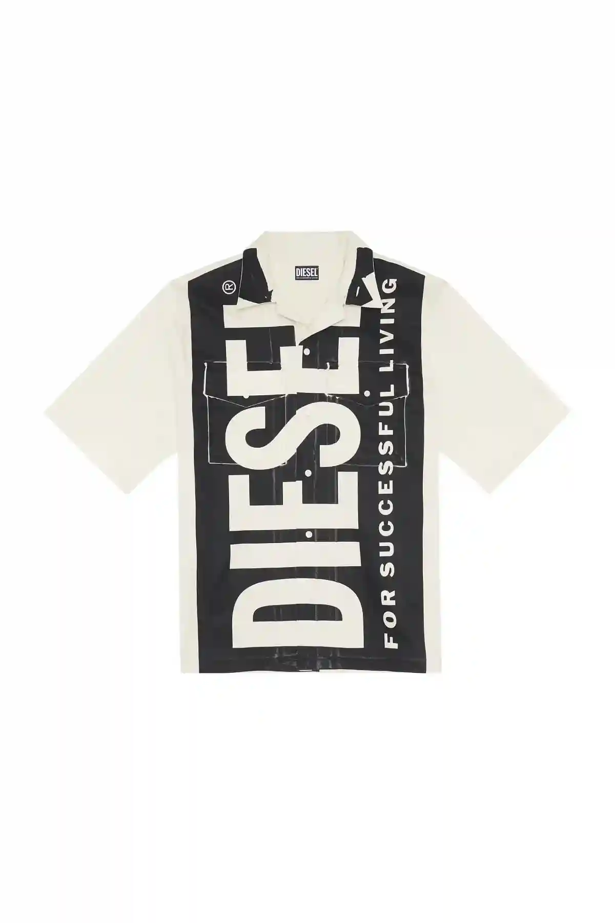 Black and White Bowling shirt with maxi logo print