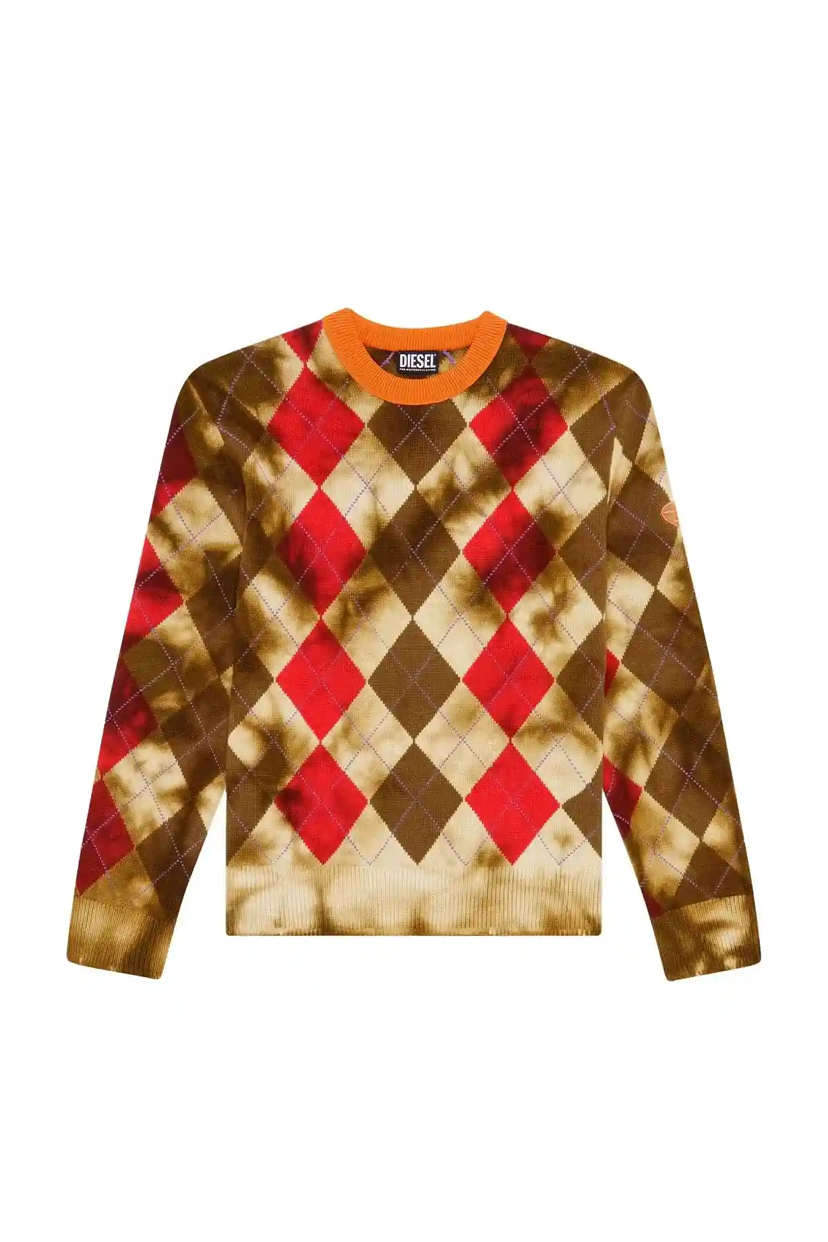 Beige and Red Argyle jumper with tie-dye