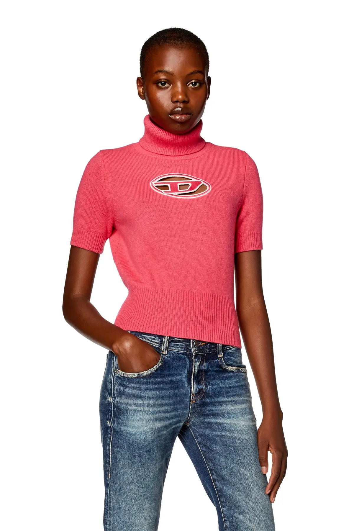 Pink Short-sleeve jumper with cut-out logo