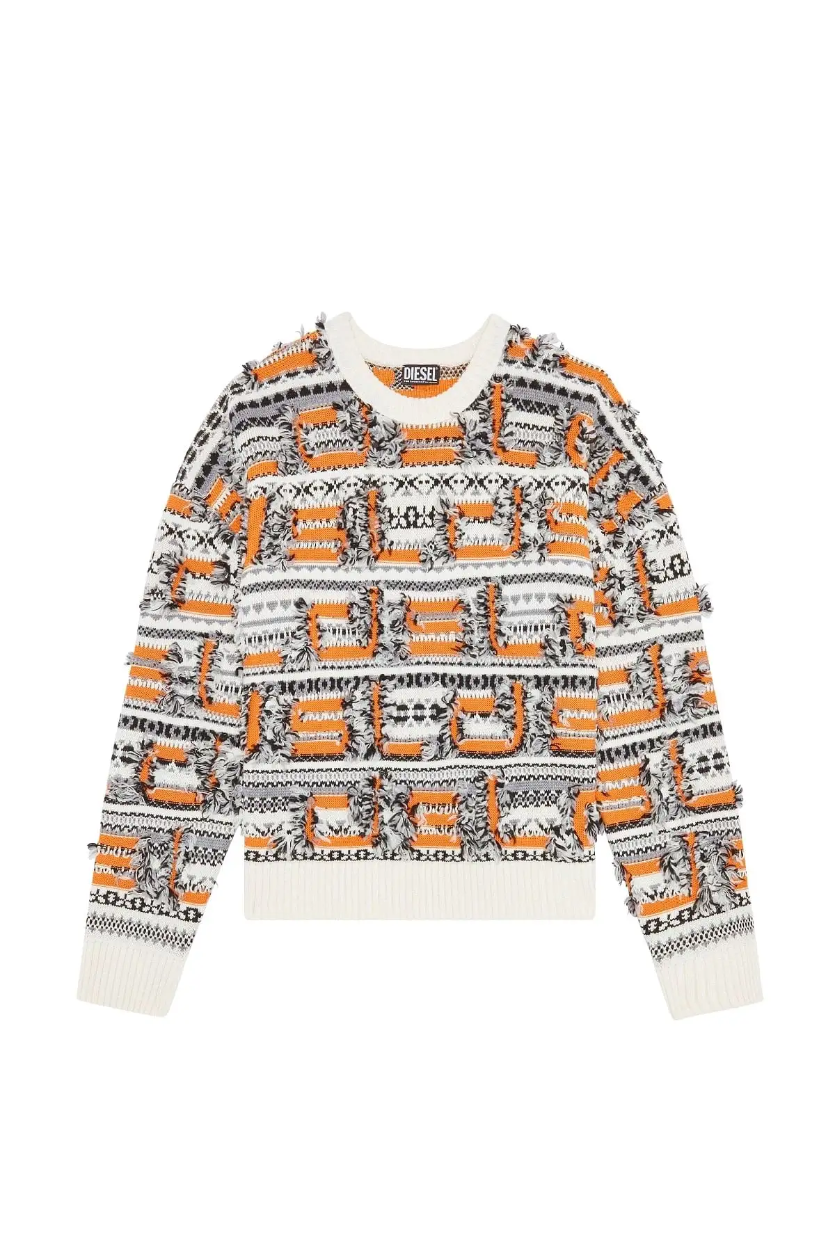 Orange and Grey Wool jumper with fringed logo