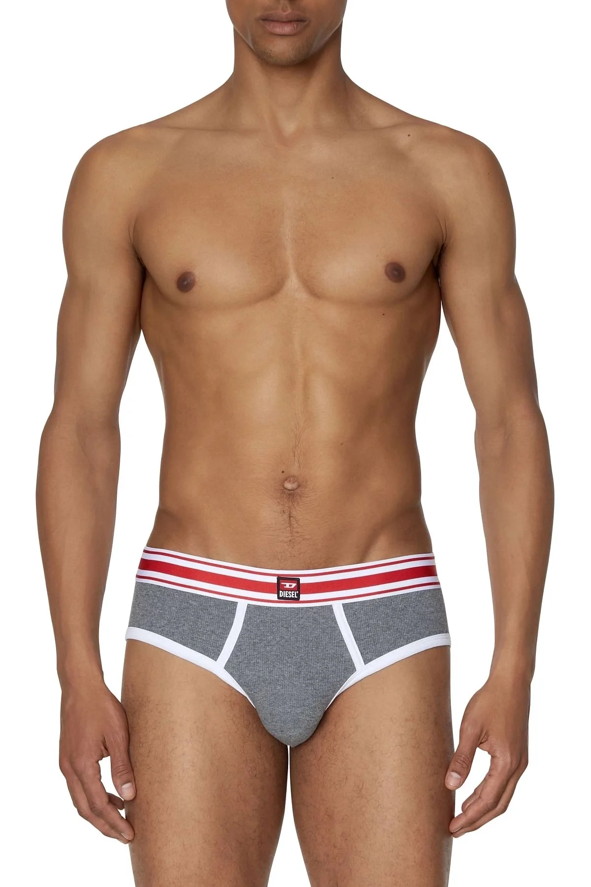 Grey Ribbed briefs with striped waist