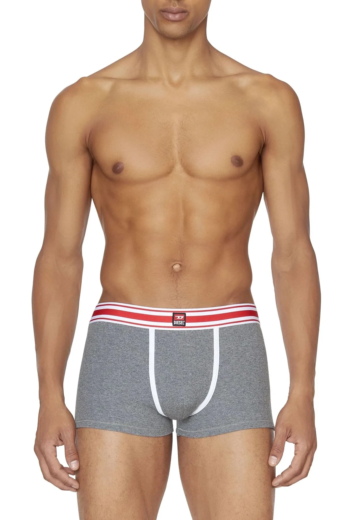 Grey Ribbed boxer briefs with striped waist