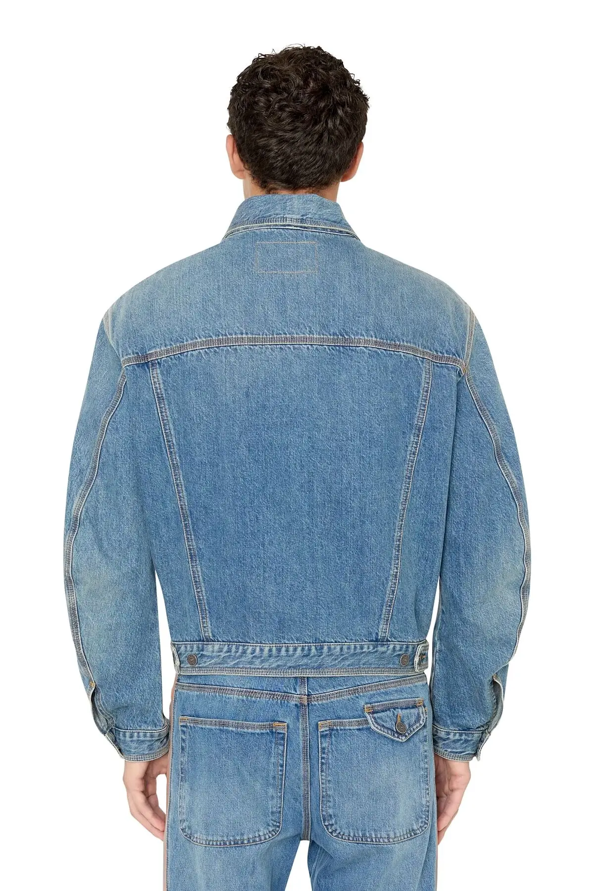 Blue Trucker jacket with striped inserts