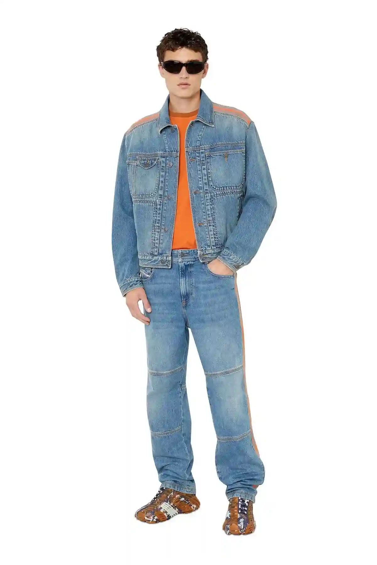 Blue Trucker jacket with striped inserts