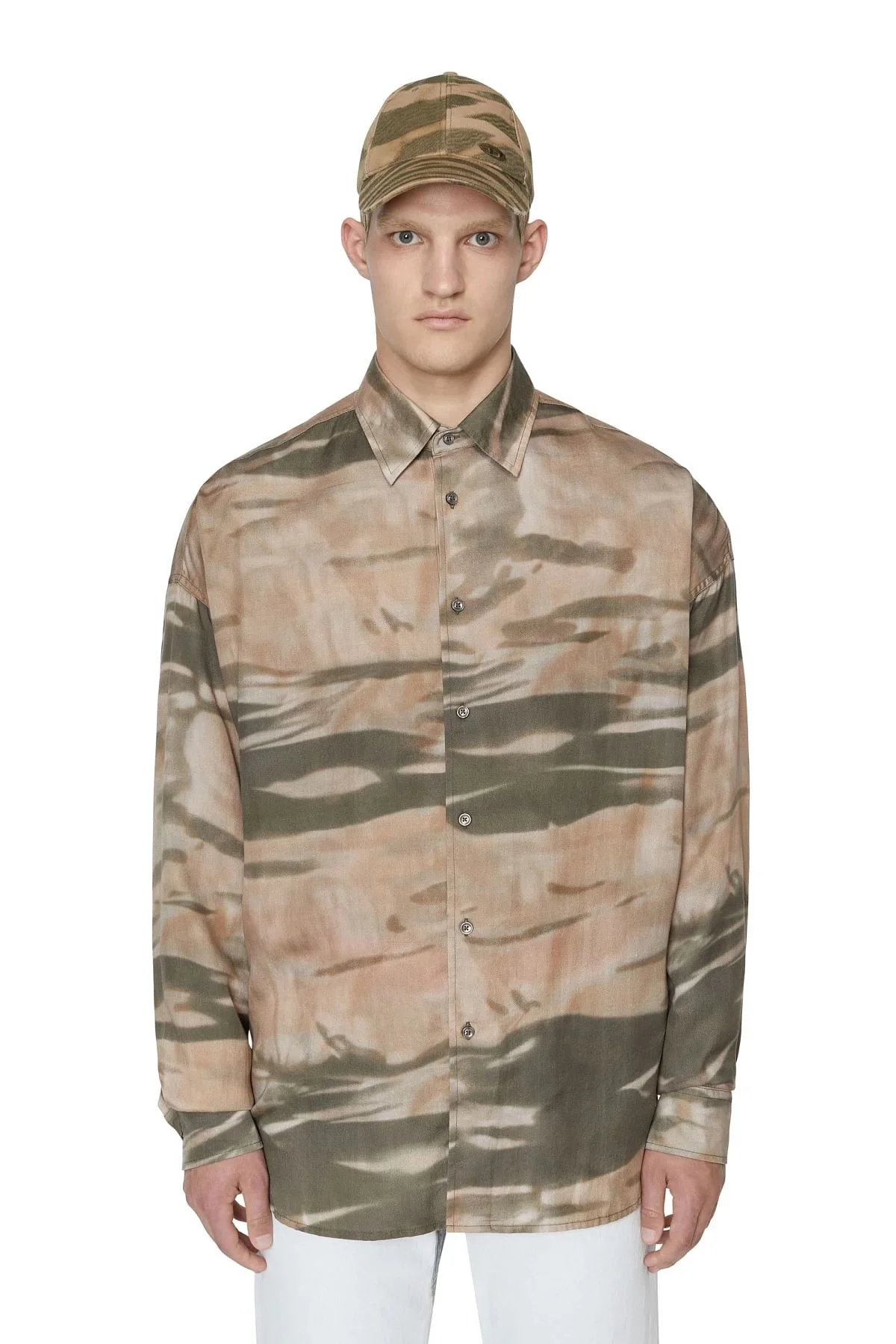 Green and Beige Camo shirt in light TENCEL twill