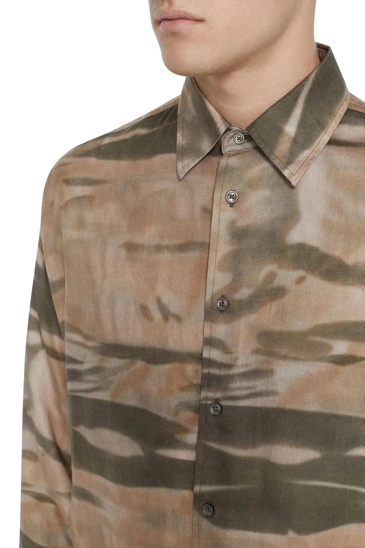 Green and Beige Camo shirt in light TENCEL twill