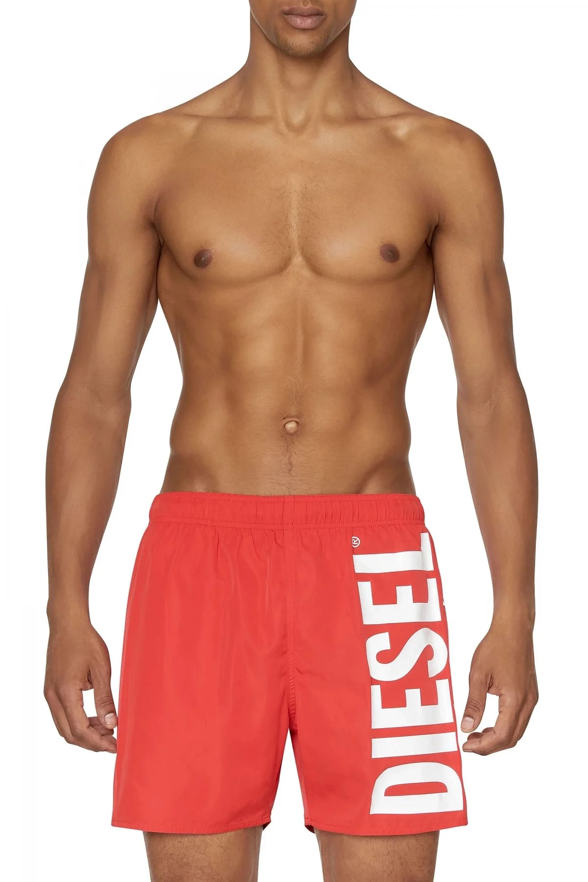 Red Mid-length swim shorts with maxi logo