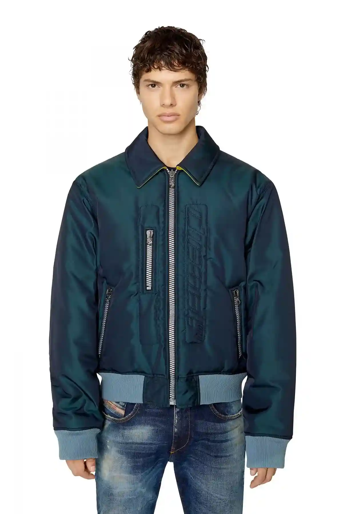 Blue Reversible padded bomber jacket
