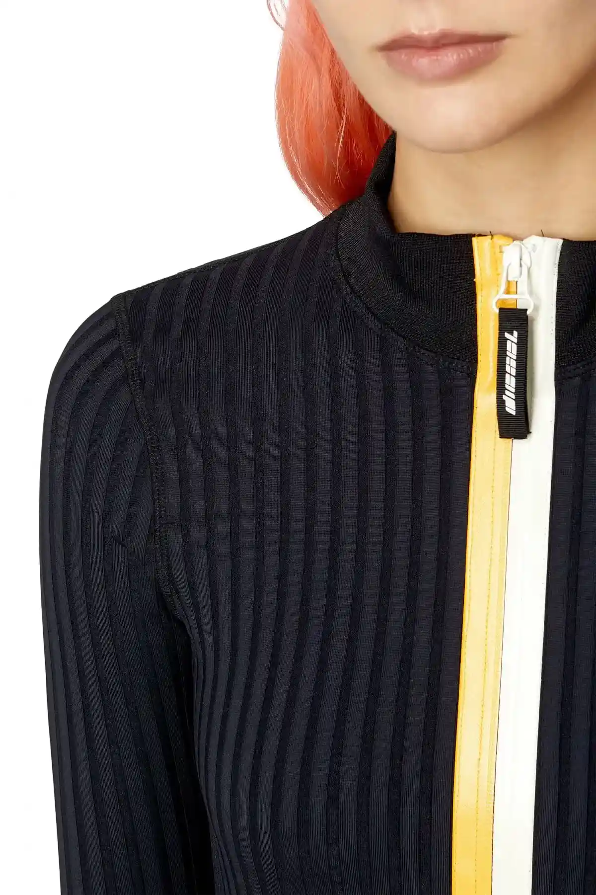 Black Ribbed cardigan with shiny tape zip