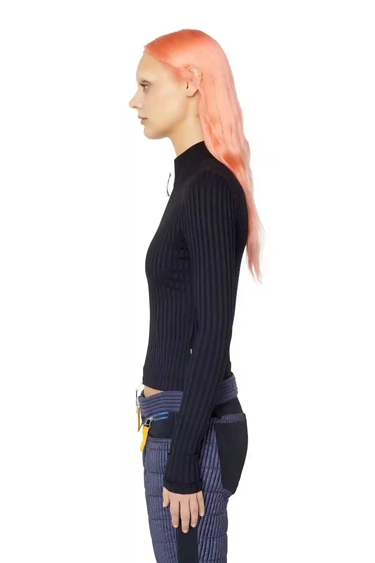 Black Ribbed cardigan with shiny tape zip
