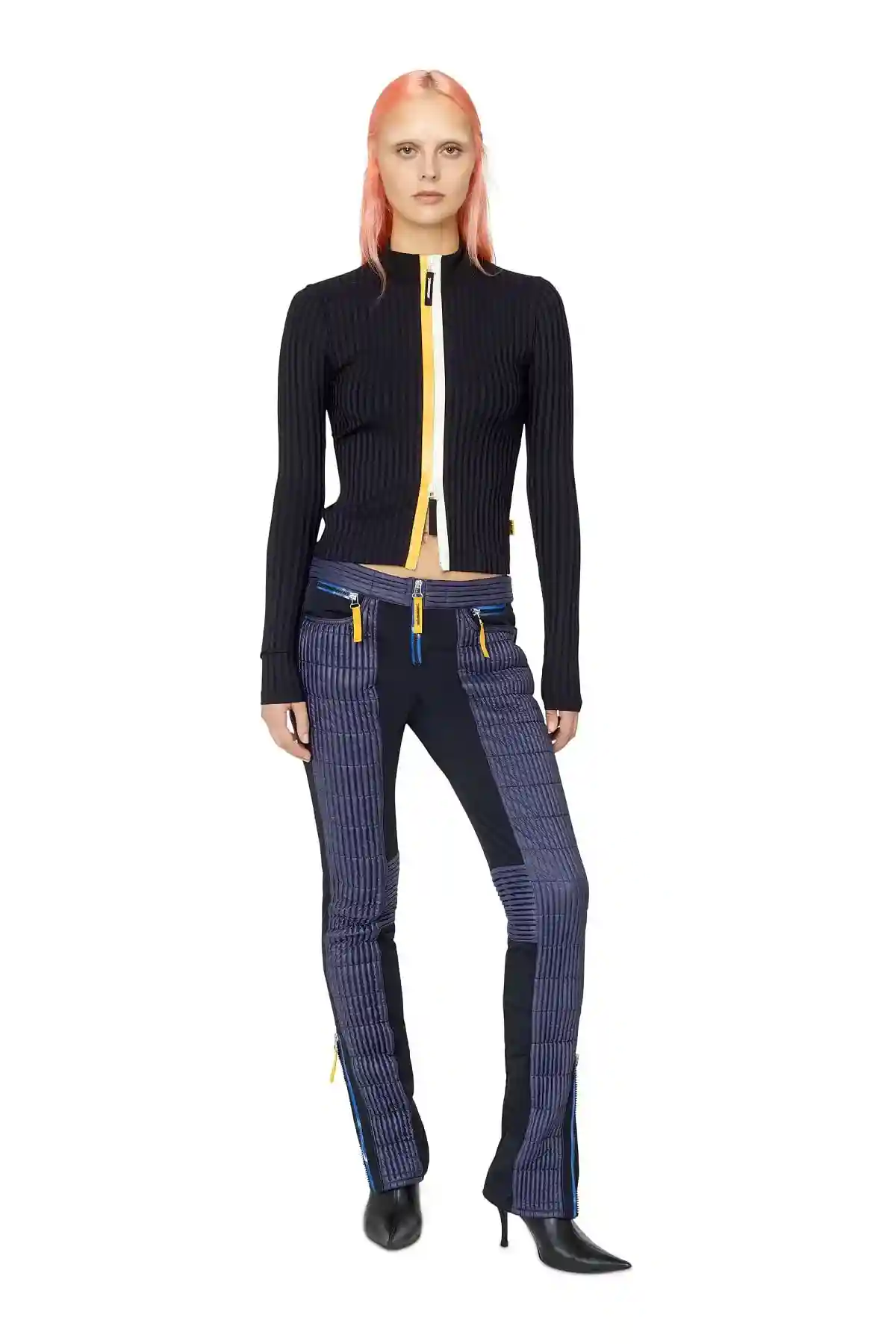 Black Ribbed cardigan with shiny tape zip