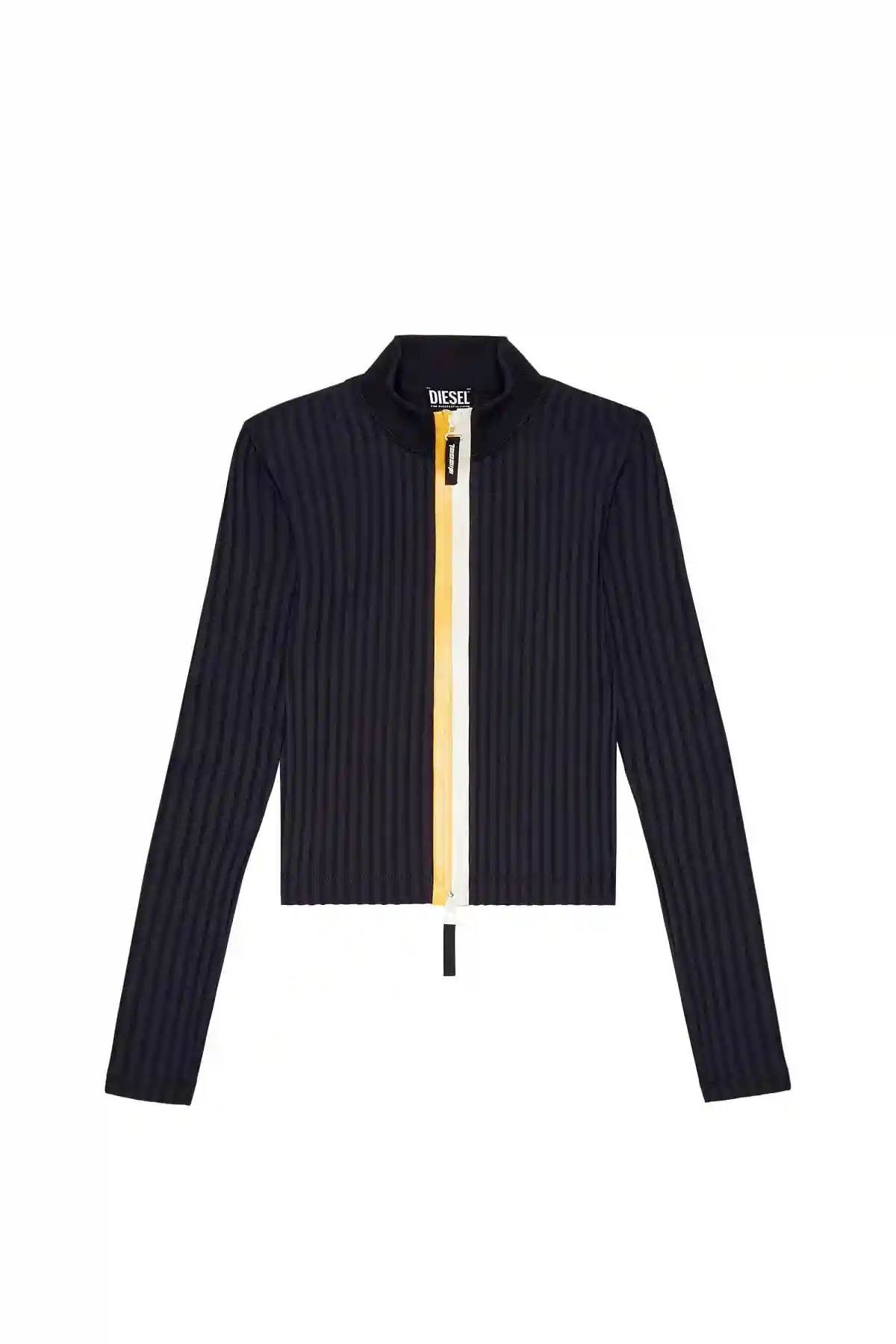 Black Ribbed cardigan with shiny tape zip