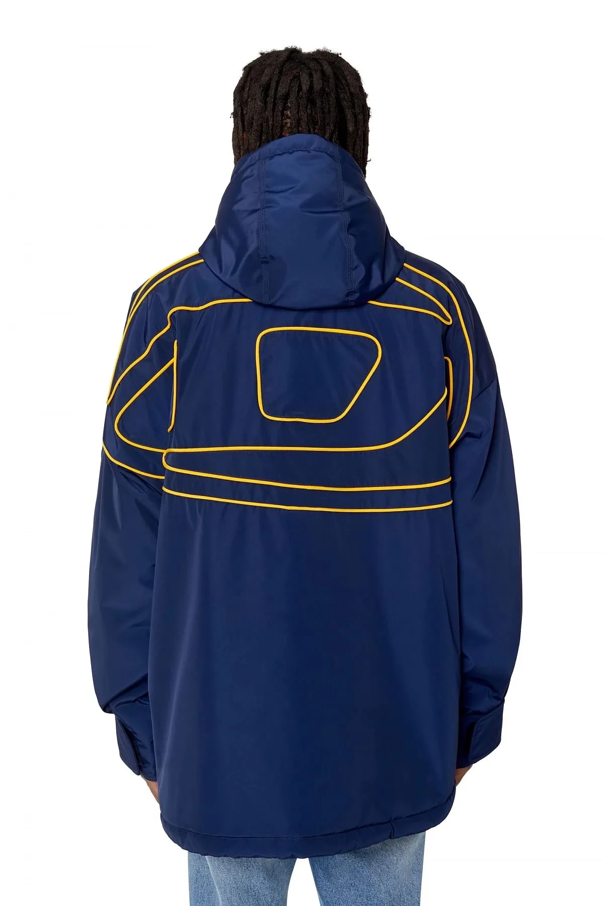 Blue Padded hooded jacket with piped logo
