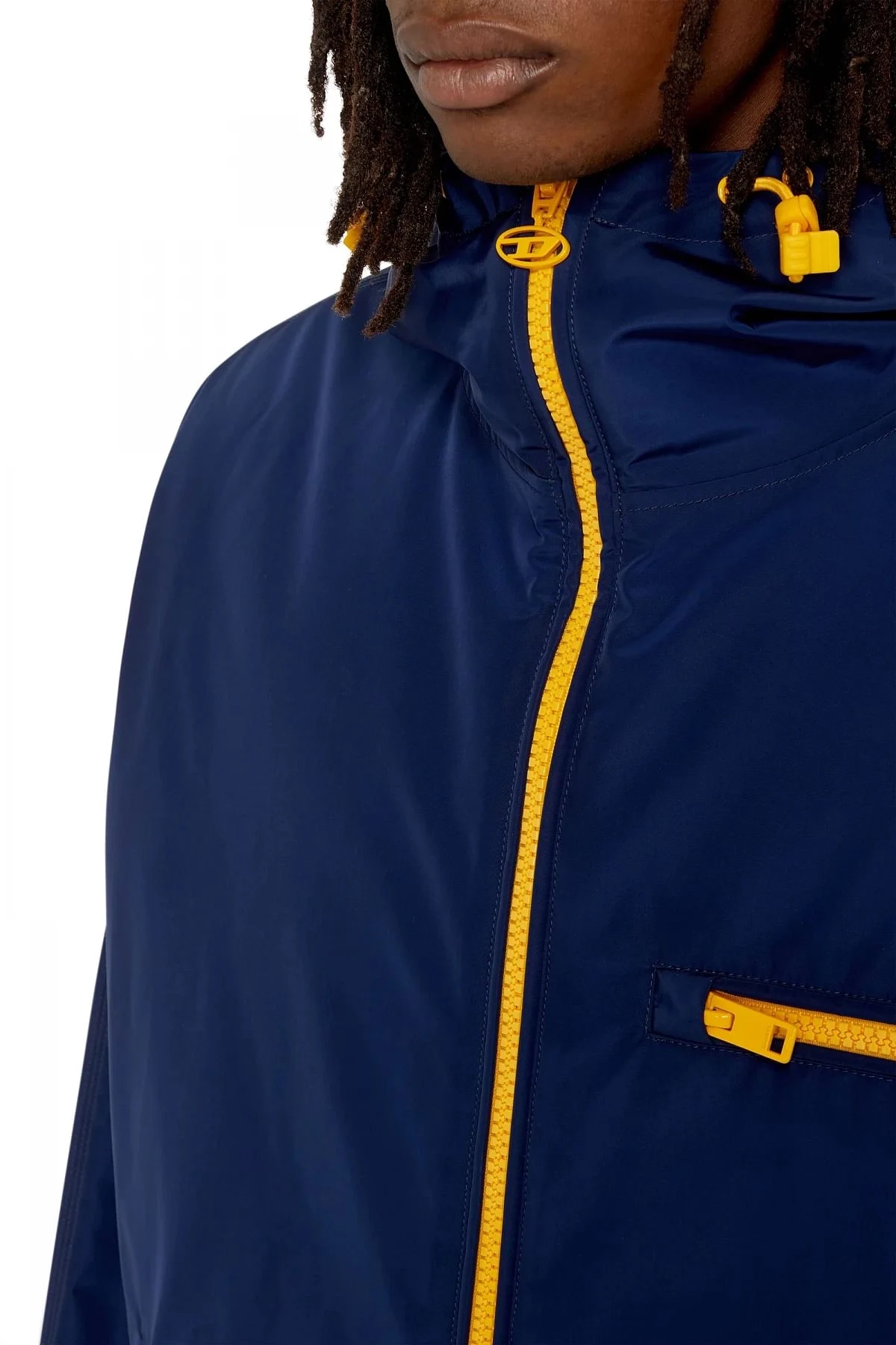 Blue Padded hooded jacket with piped logo