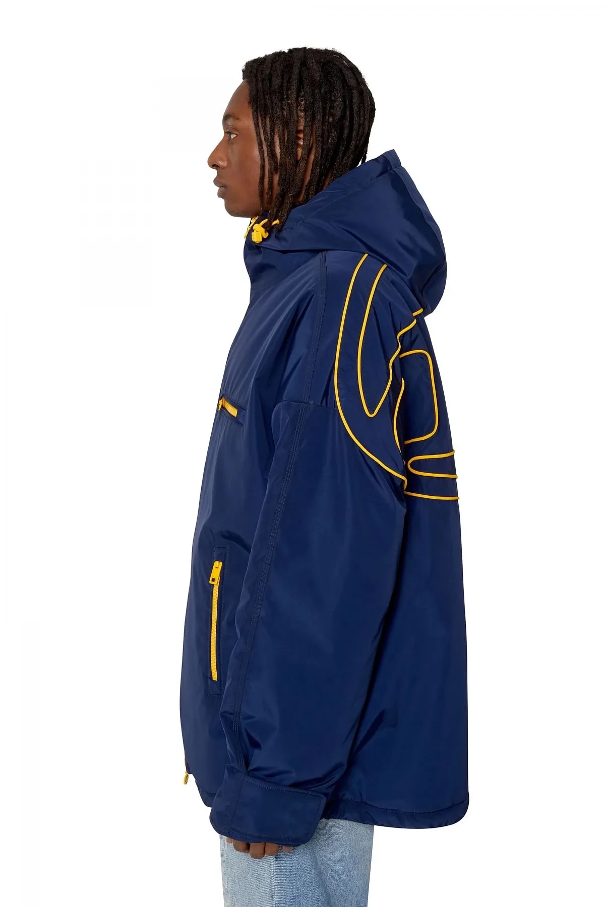 Blue Padded hooded jacket with piped logo