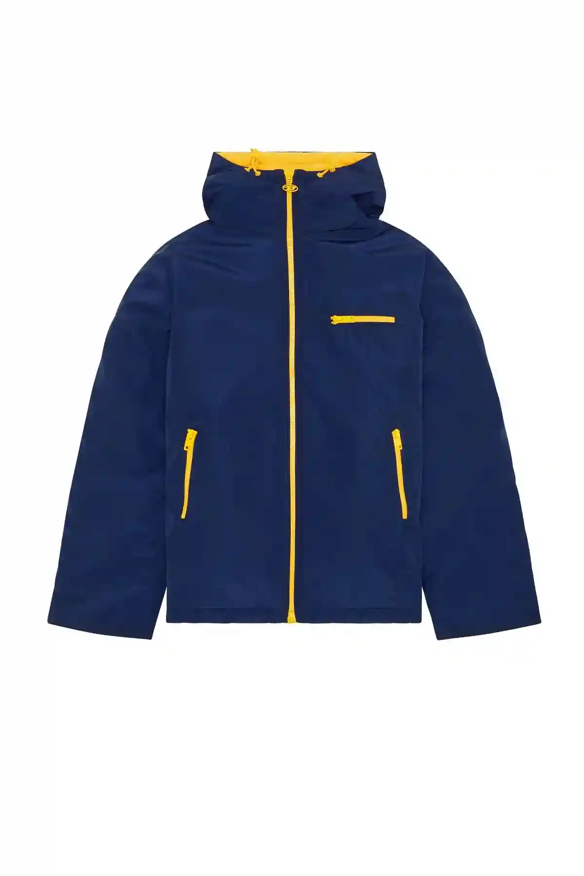 Blue Padded hooded jacket with piped logo