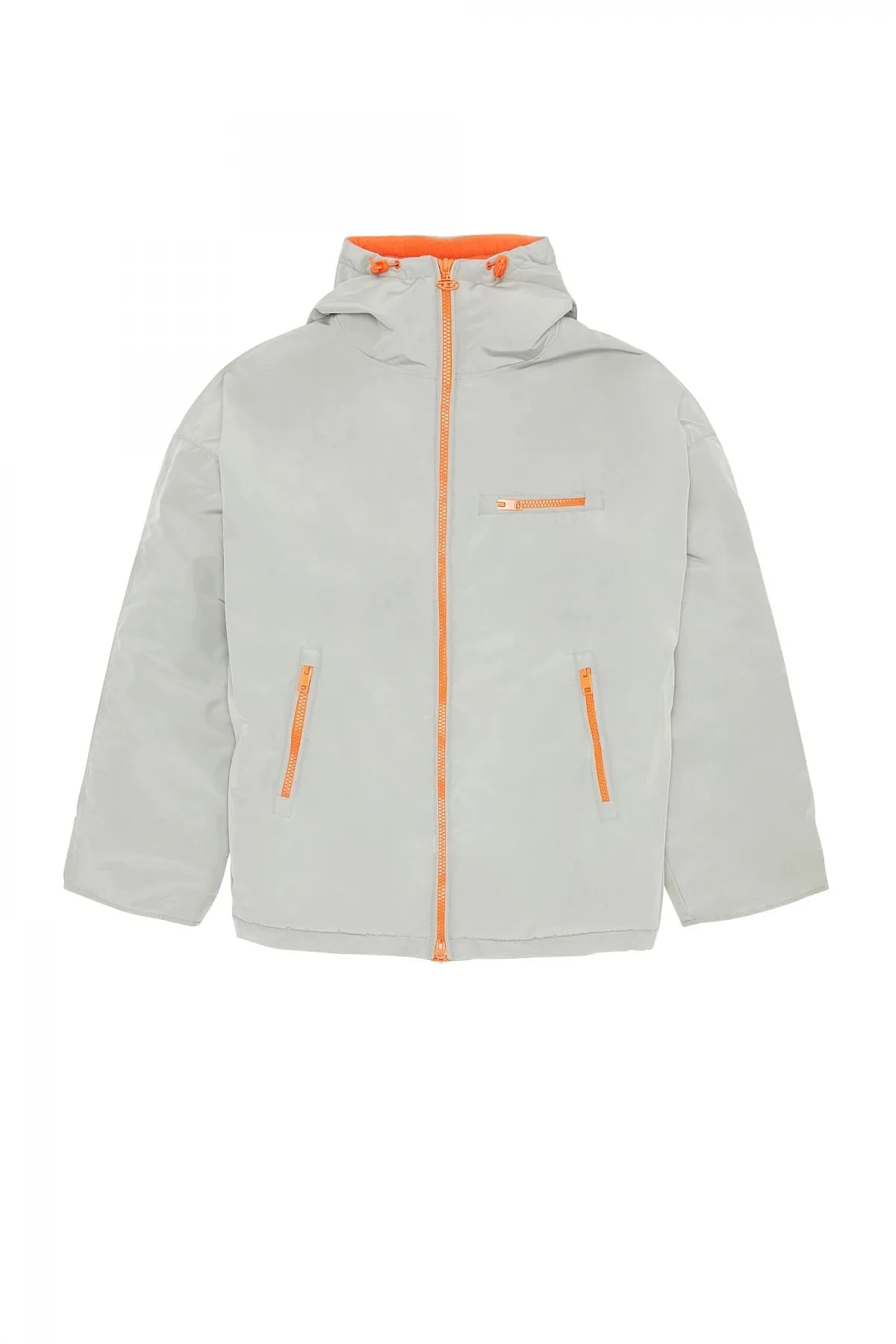 Grey Padded hooded jacket with piped logo