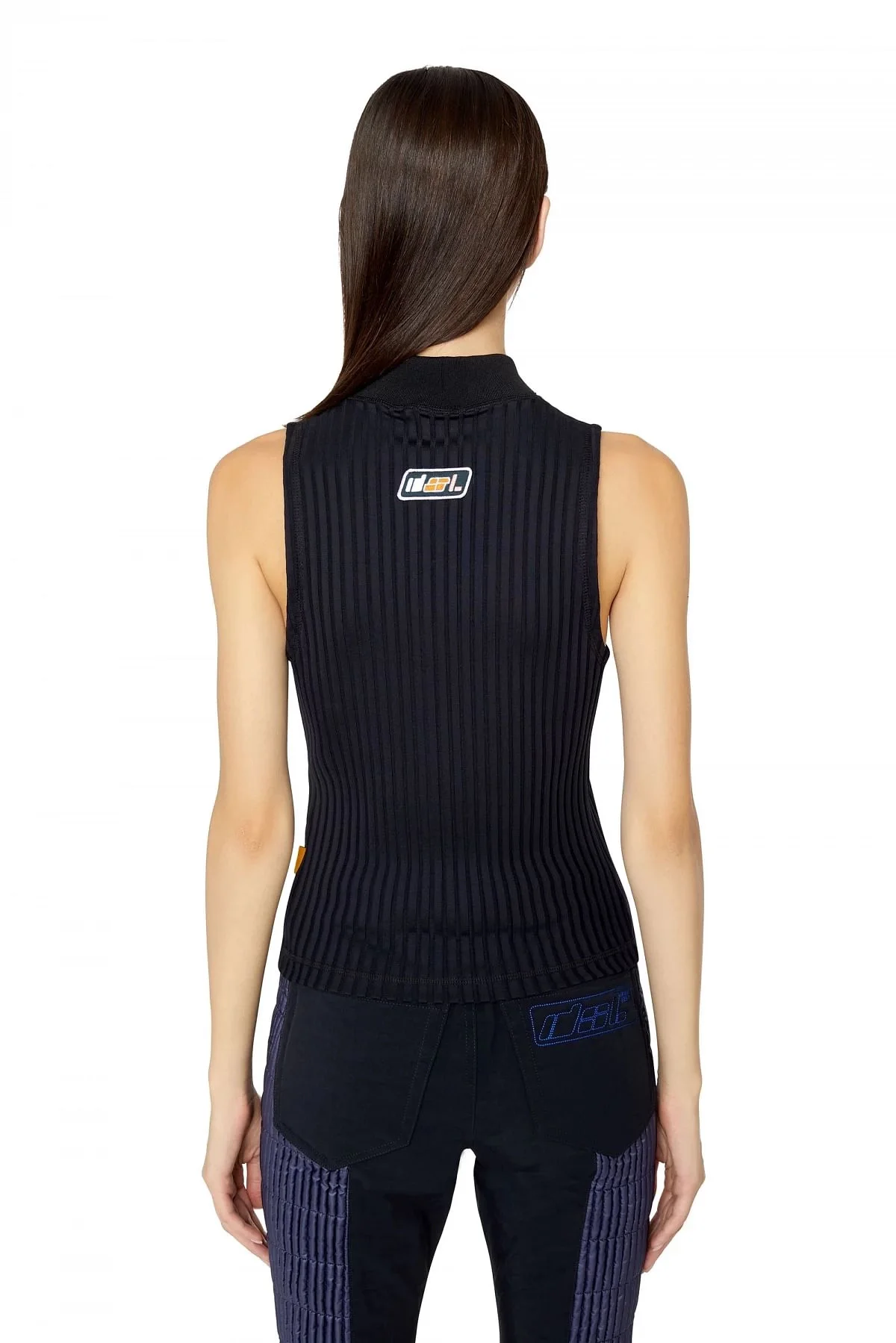 Black Ribbed tank top with shiny tape zip