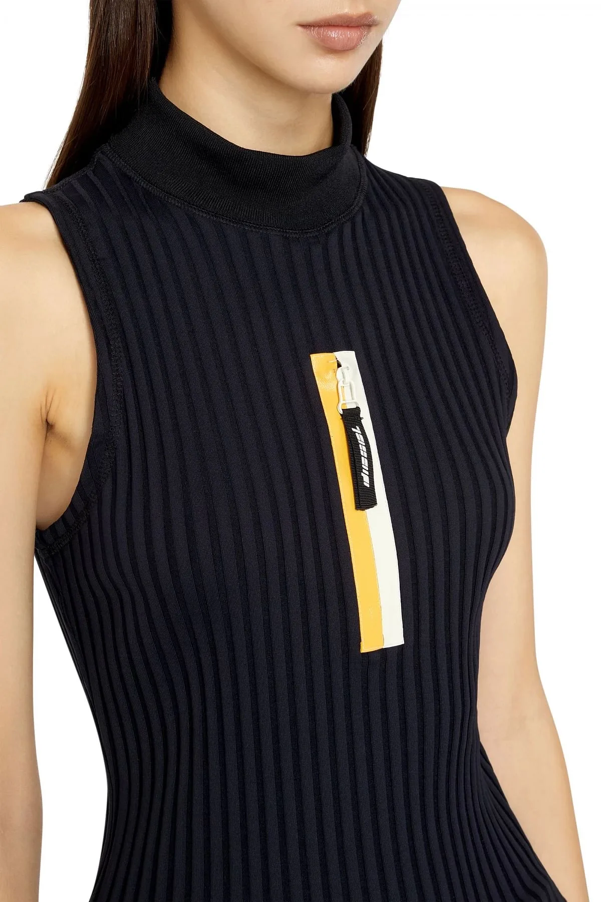 Black Ribbed tank top with shiny tape zip