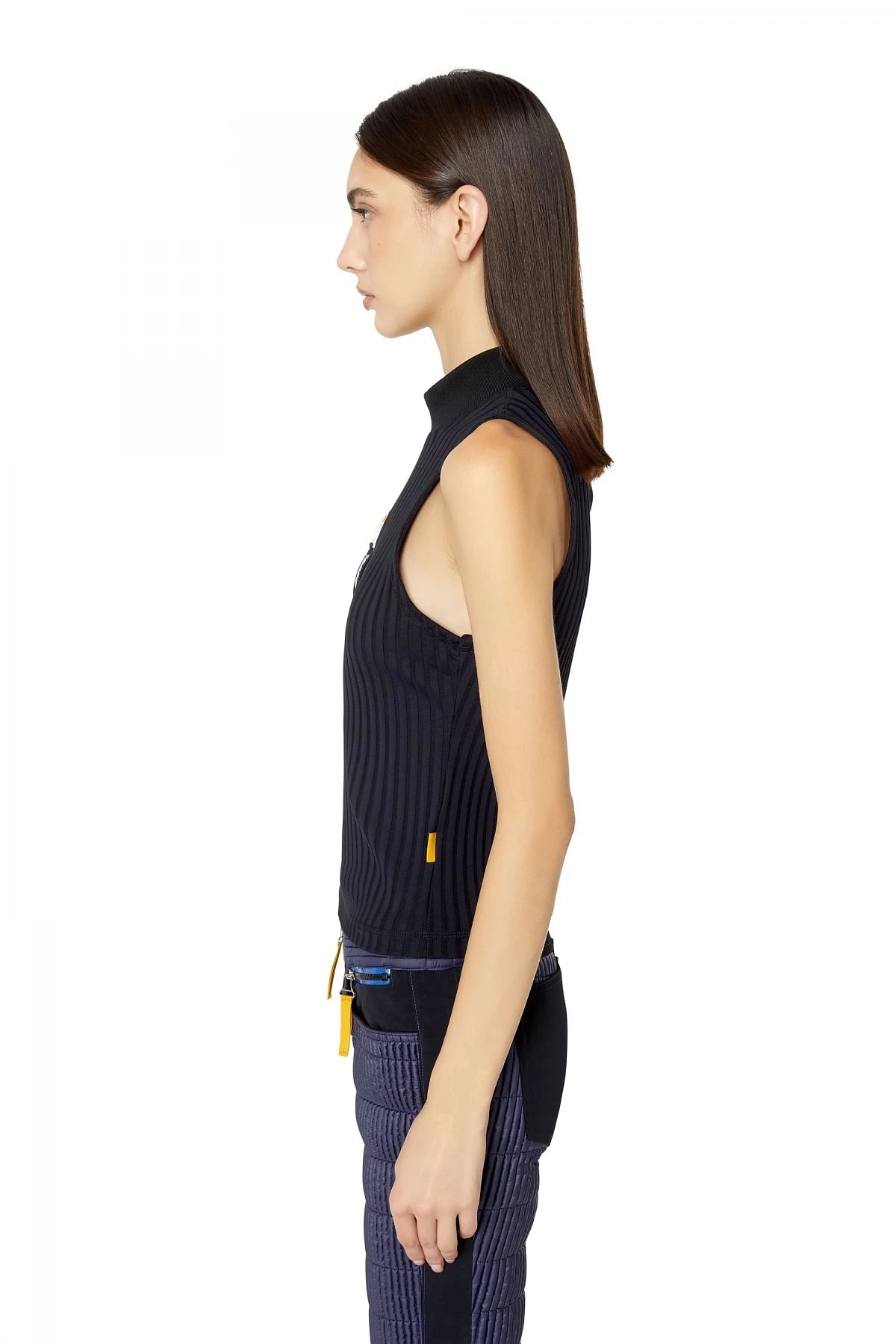 Black Ribbed tank top with shiny tape zip