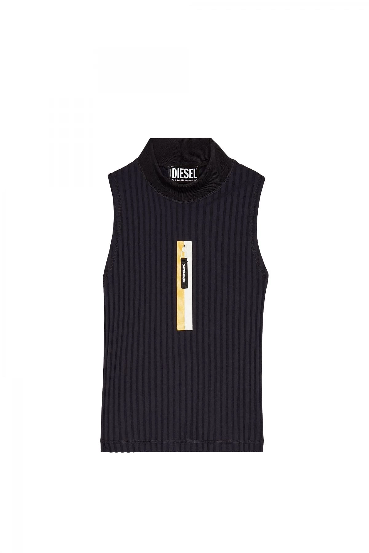 Black Ribbed tank top with shiny tape zip