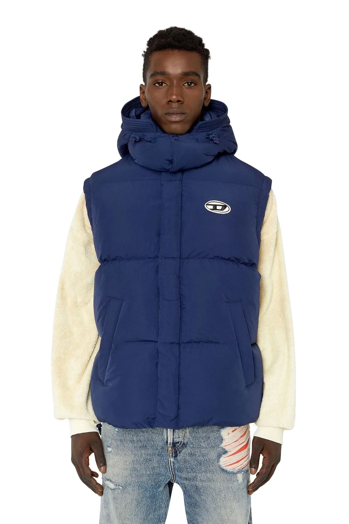 Blue Nylon puffer vest