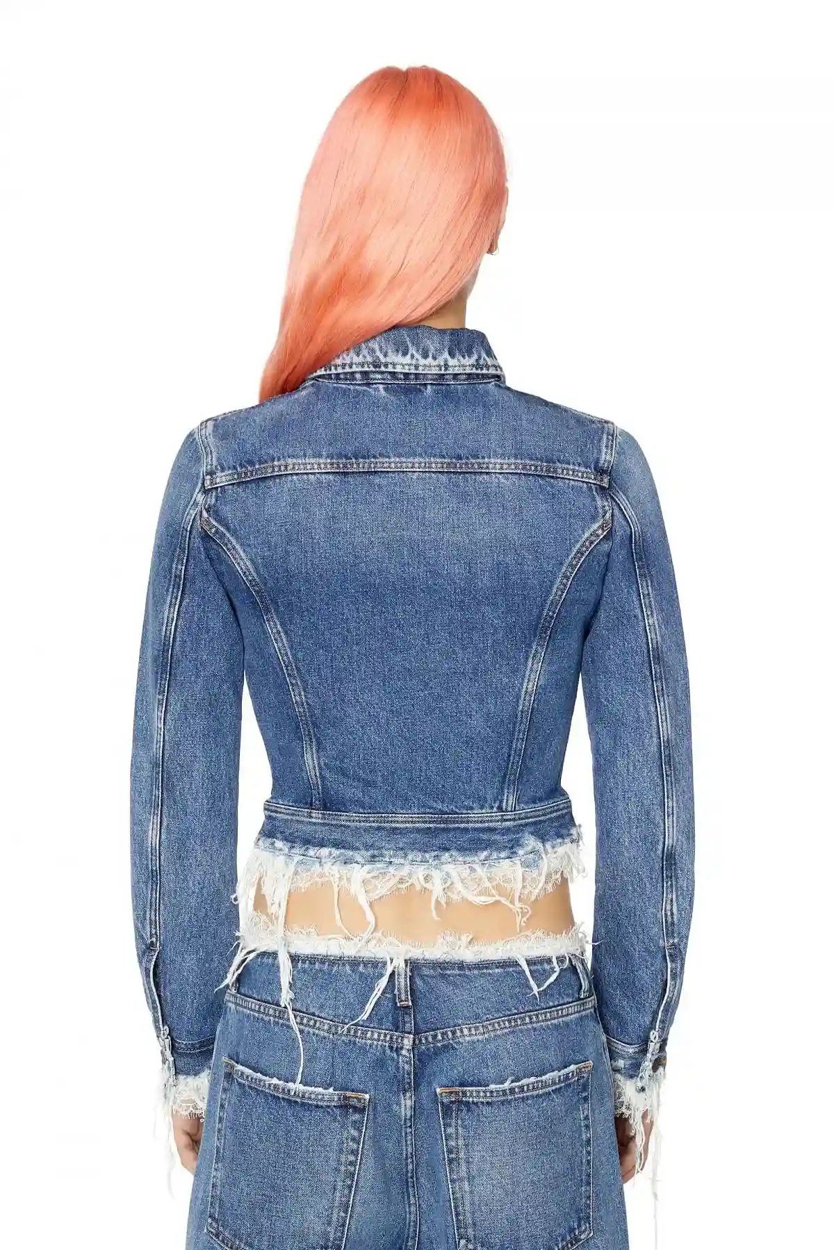 Blue Lace-trimmed slim-fit trucker jacket