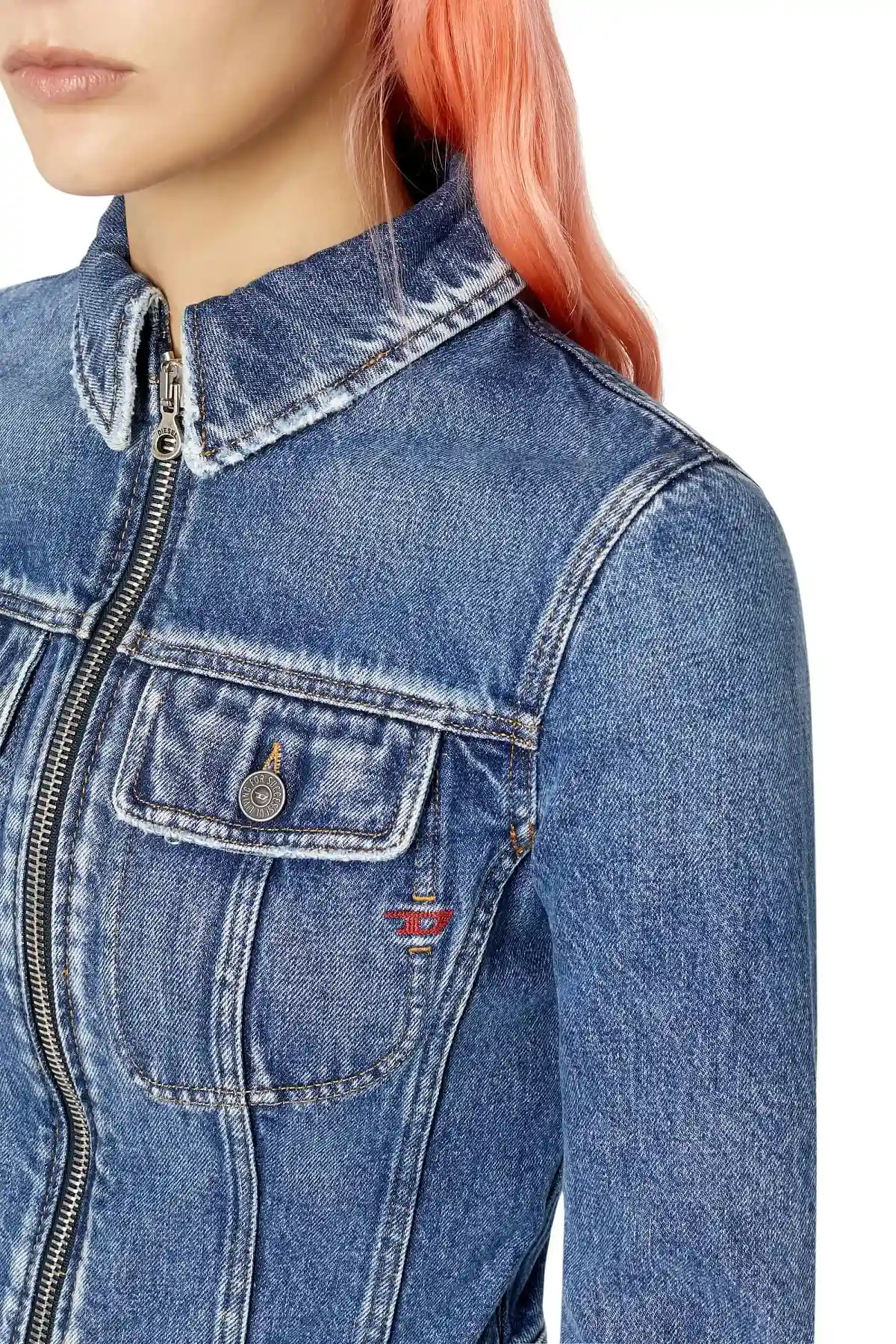 Blue Lace-trimmed slim-fit trucker jacket