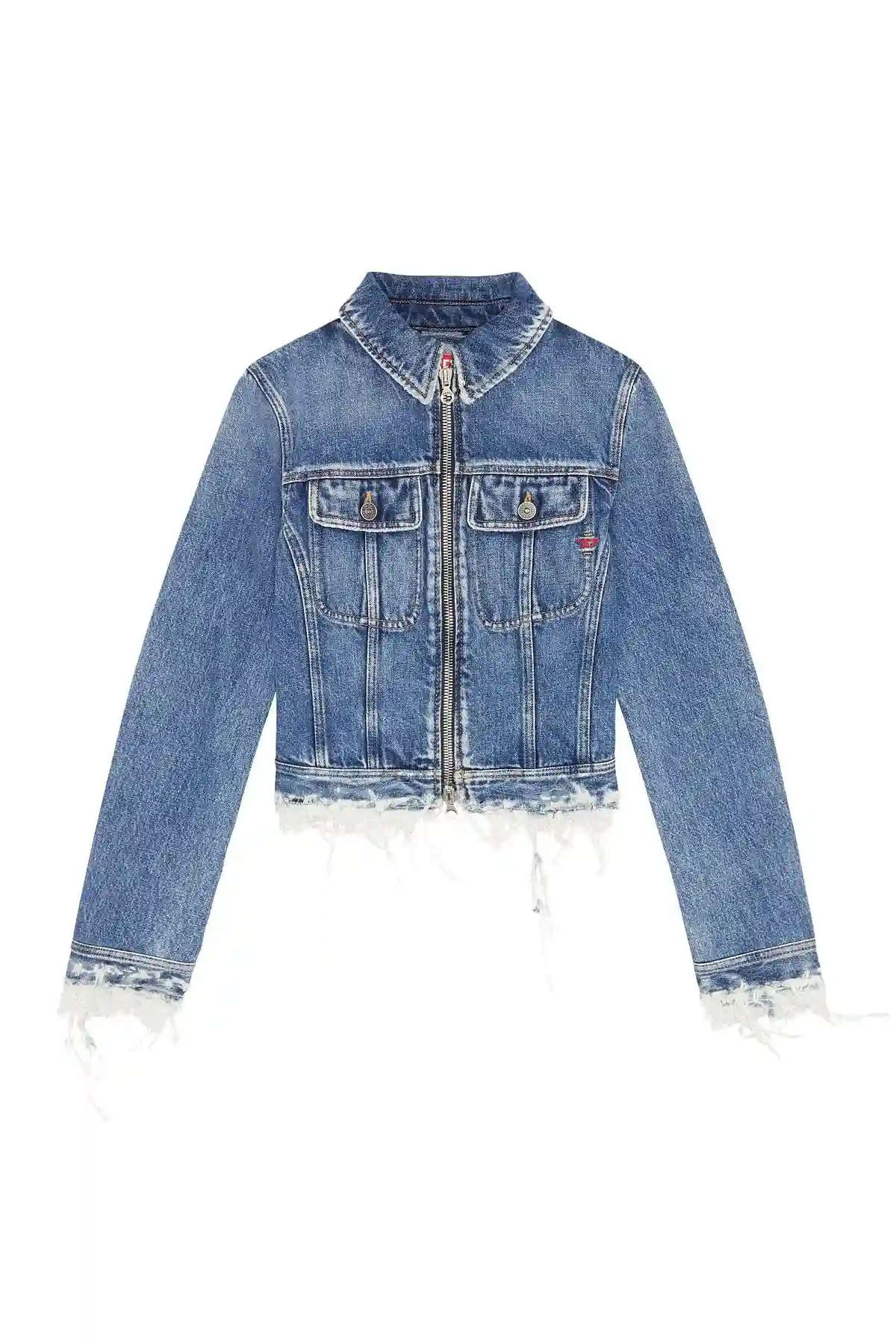Blue Lace-trimmed slim-fit trucker jacket