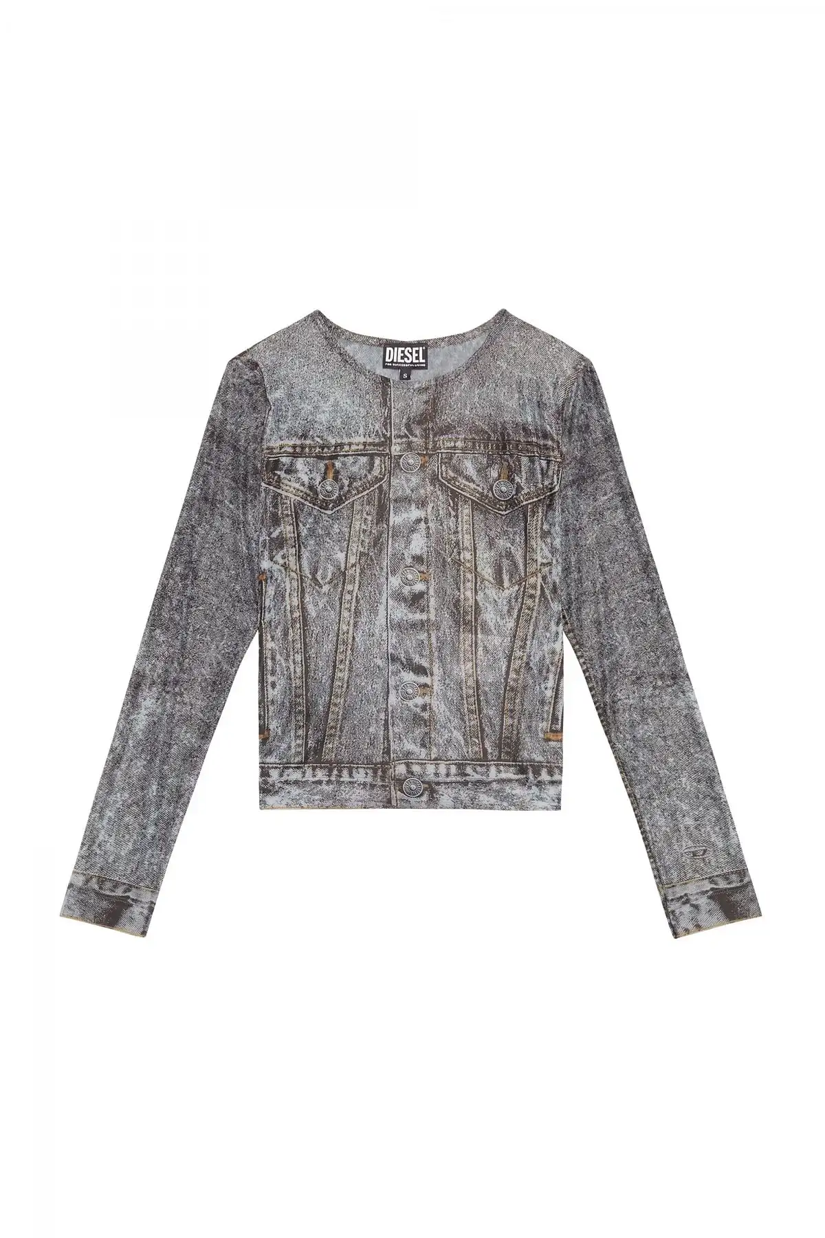 Black Long-sleeve top with denim print