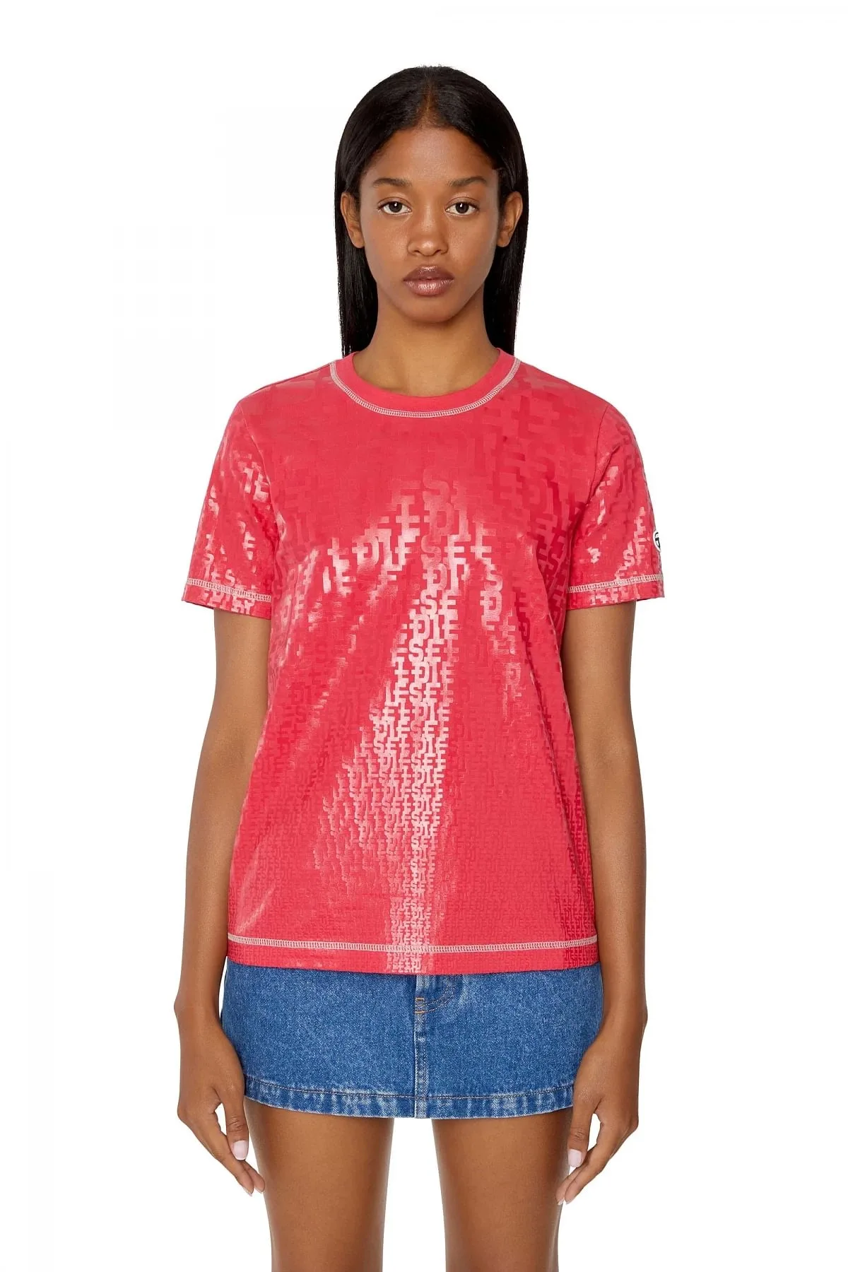 Red T-shirt with tonal monogram print