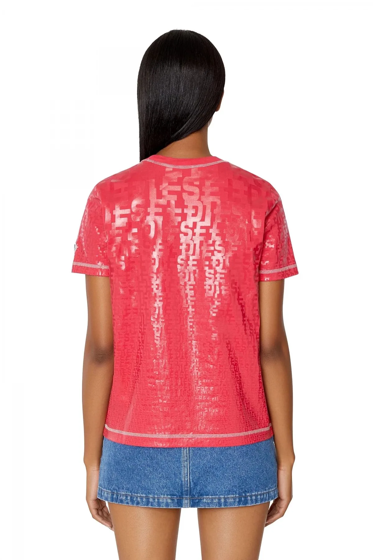 Red T-shirt with tonal monogram print