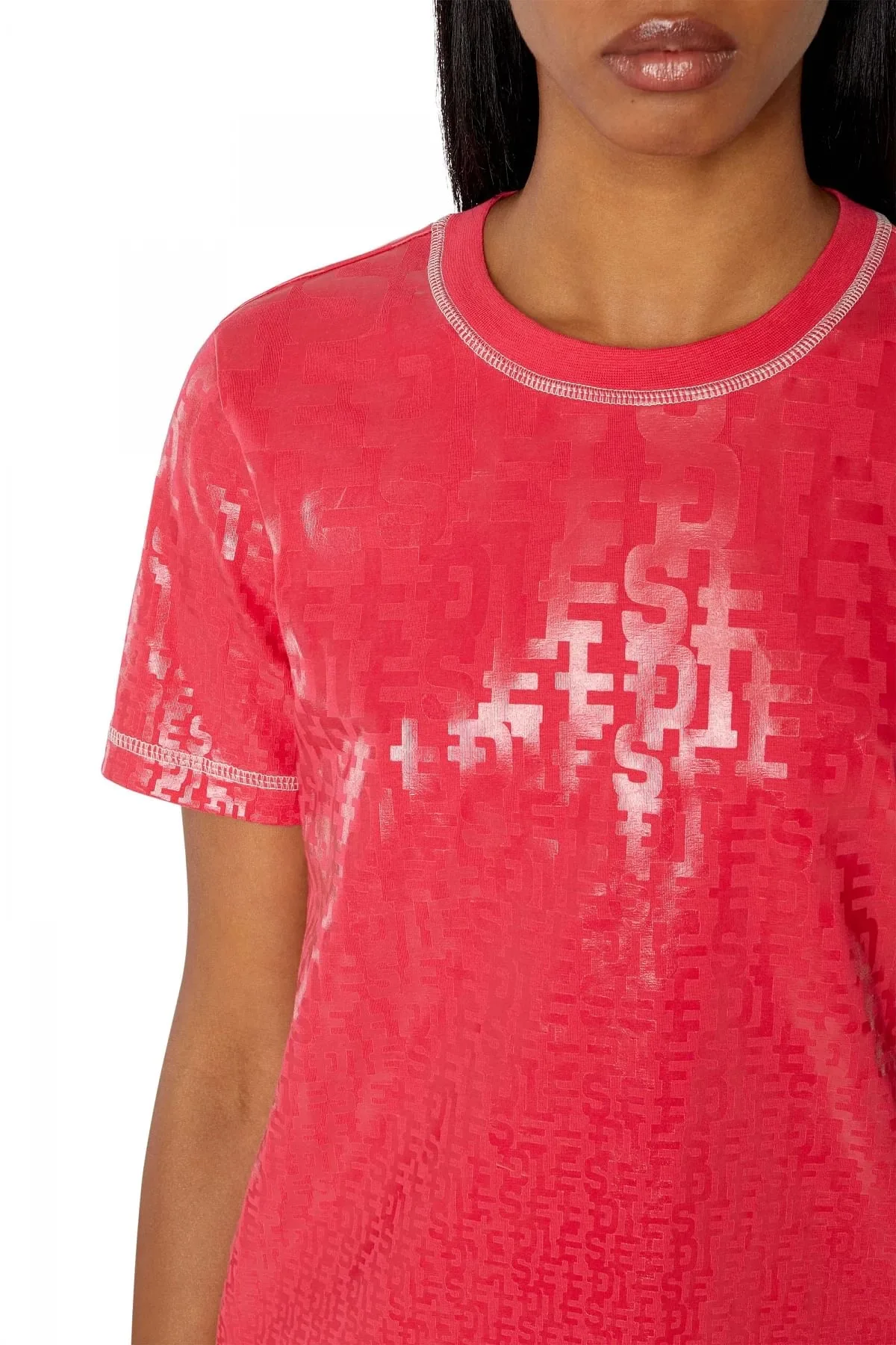 Red T-shirt with tonal monogram print