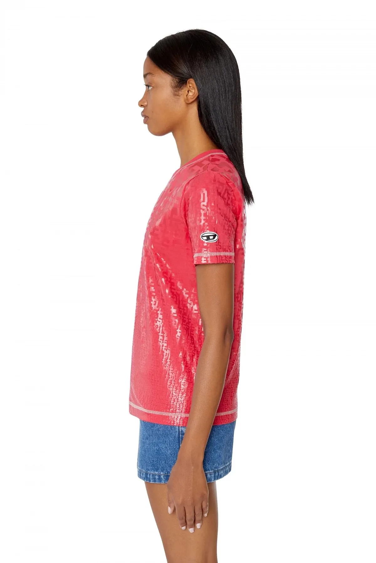 Red T-shirt with tonal monogram print