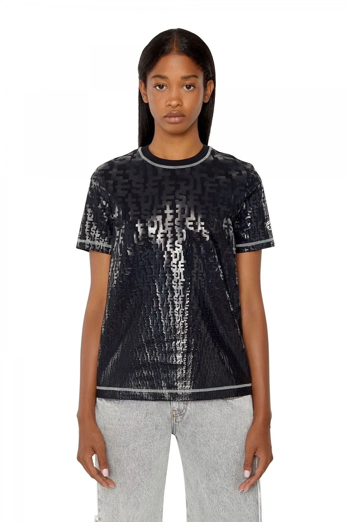 Black T-shirt with tonal monogram print