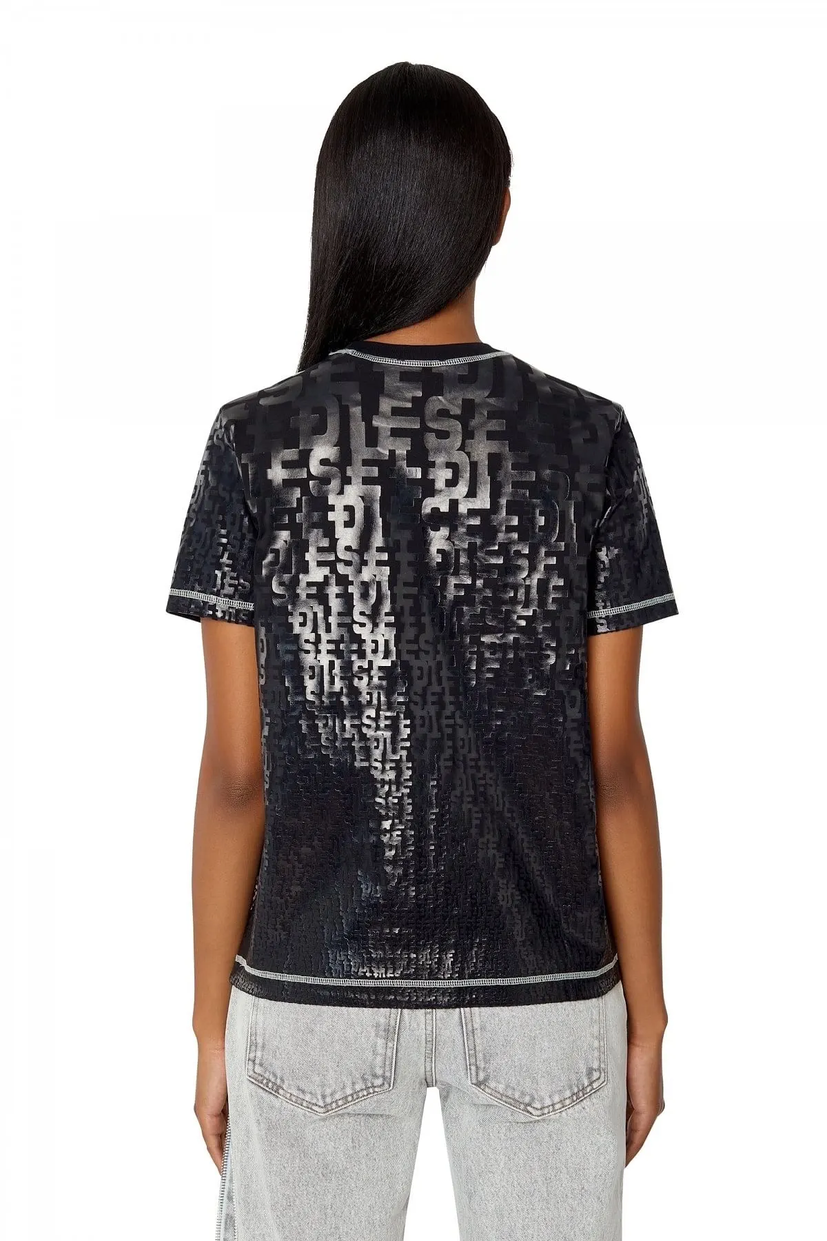 Black T-shirt with tonal monogram print