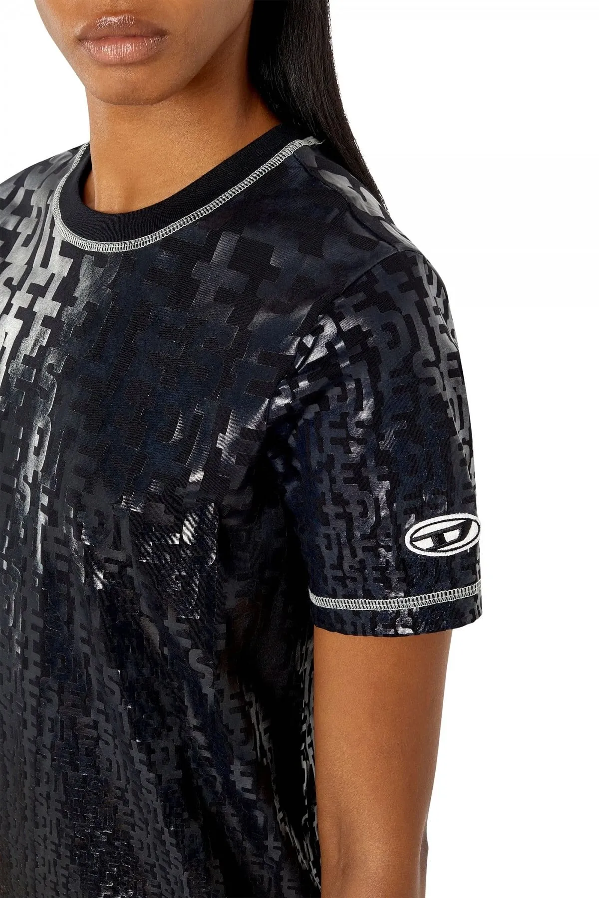 Black T-shirt with tonal monogram print