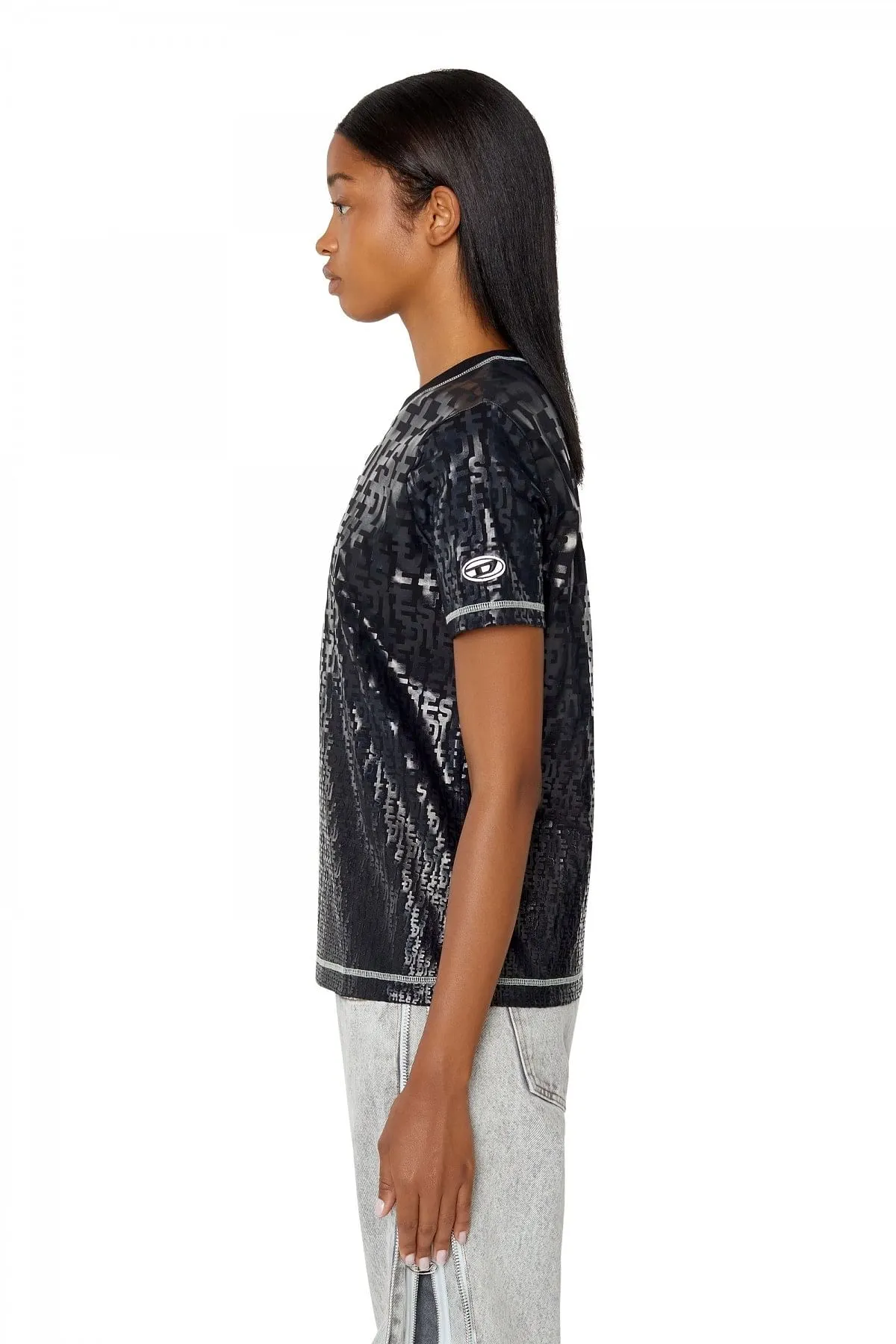 Black T-shirt with tonal monogram print