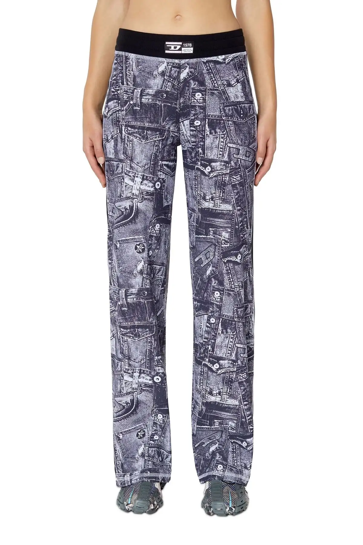 Violet Track pants with denim-pocket print