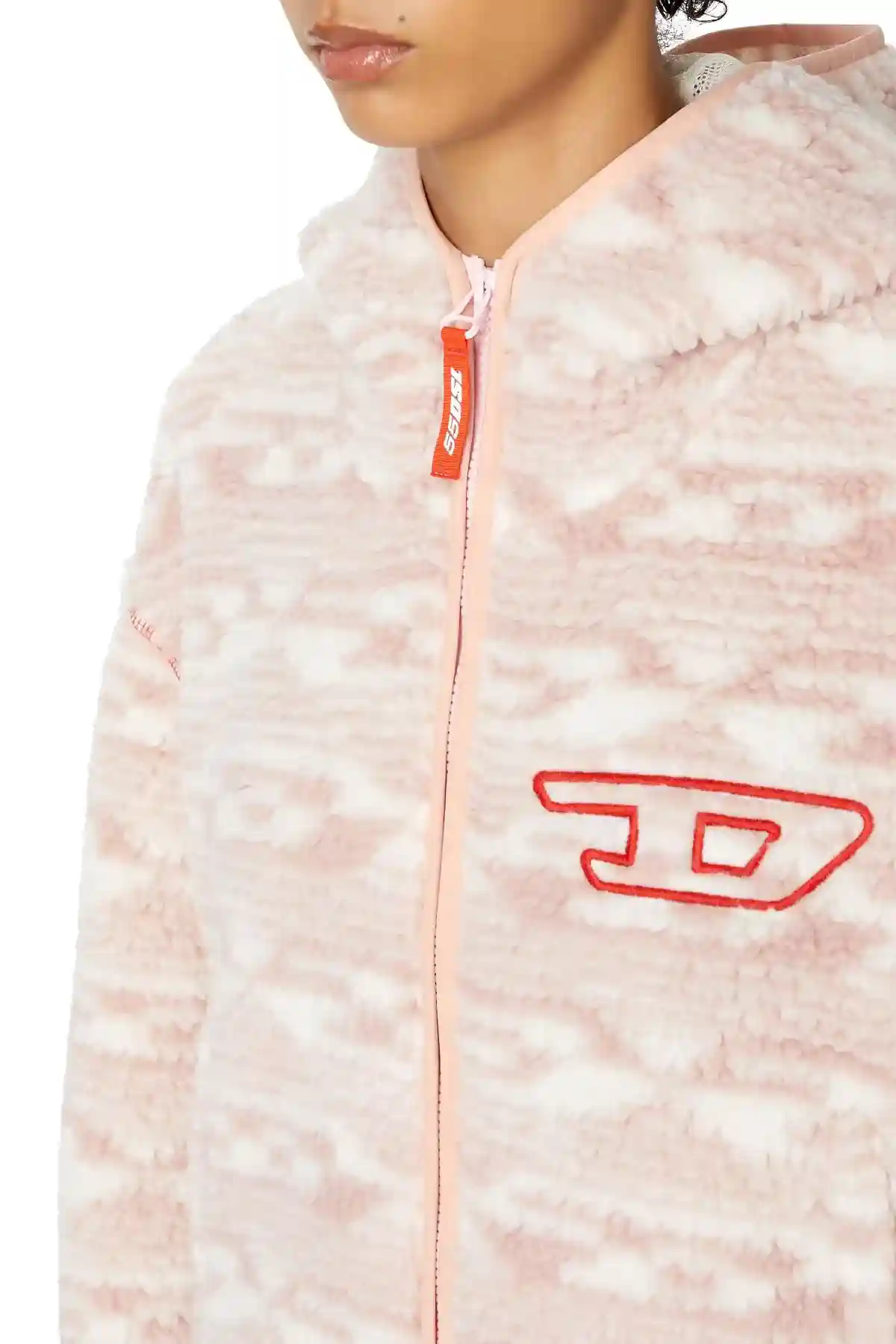 Pink Hoodie in logo-jacquard teddy