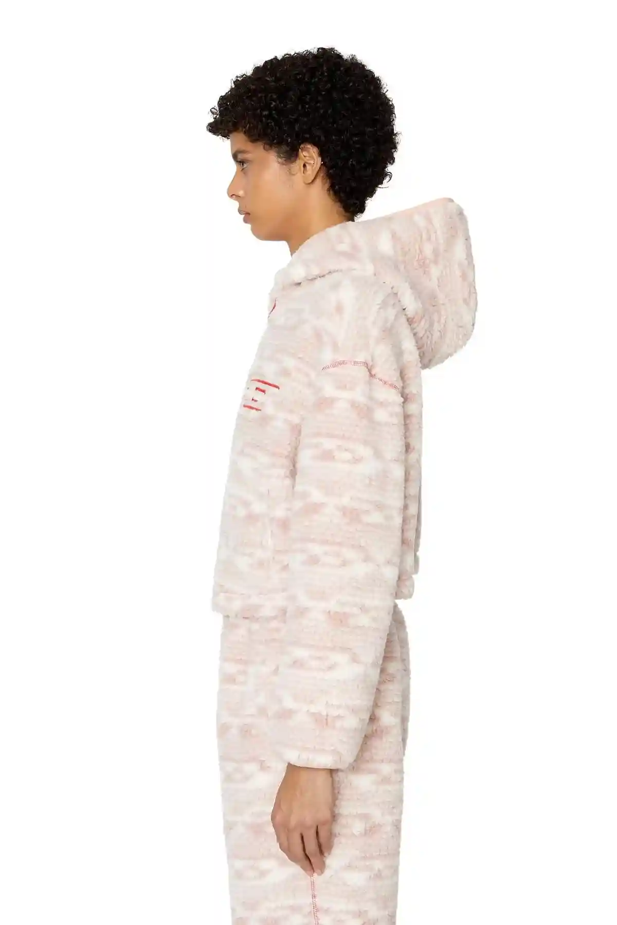 Pink Hoodie in logo-jacquard teddy