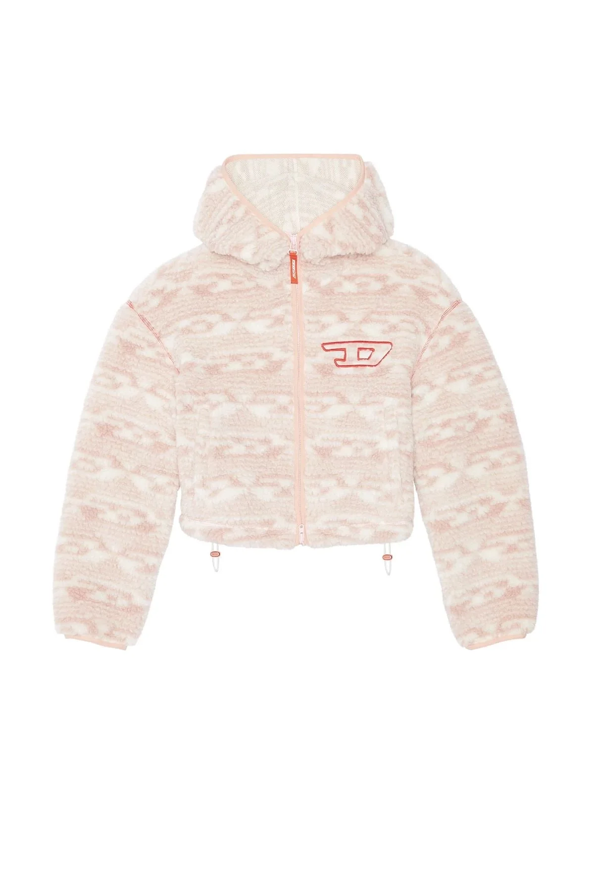 Pink Hoodie in logo-jacquard teddy