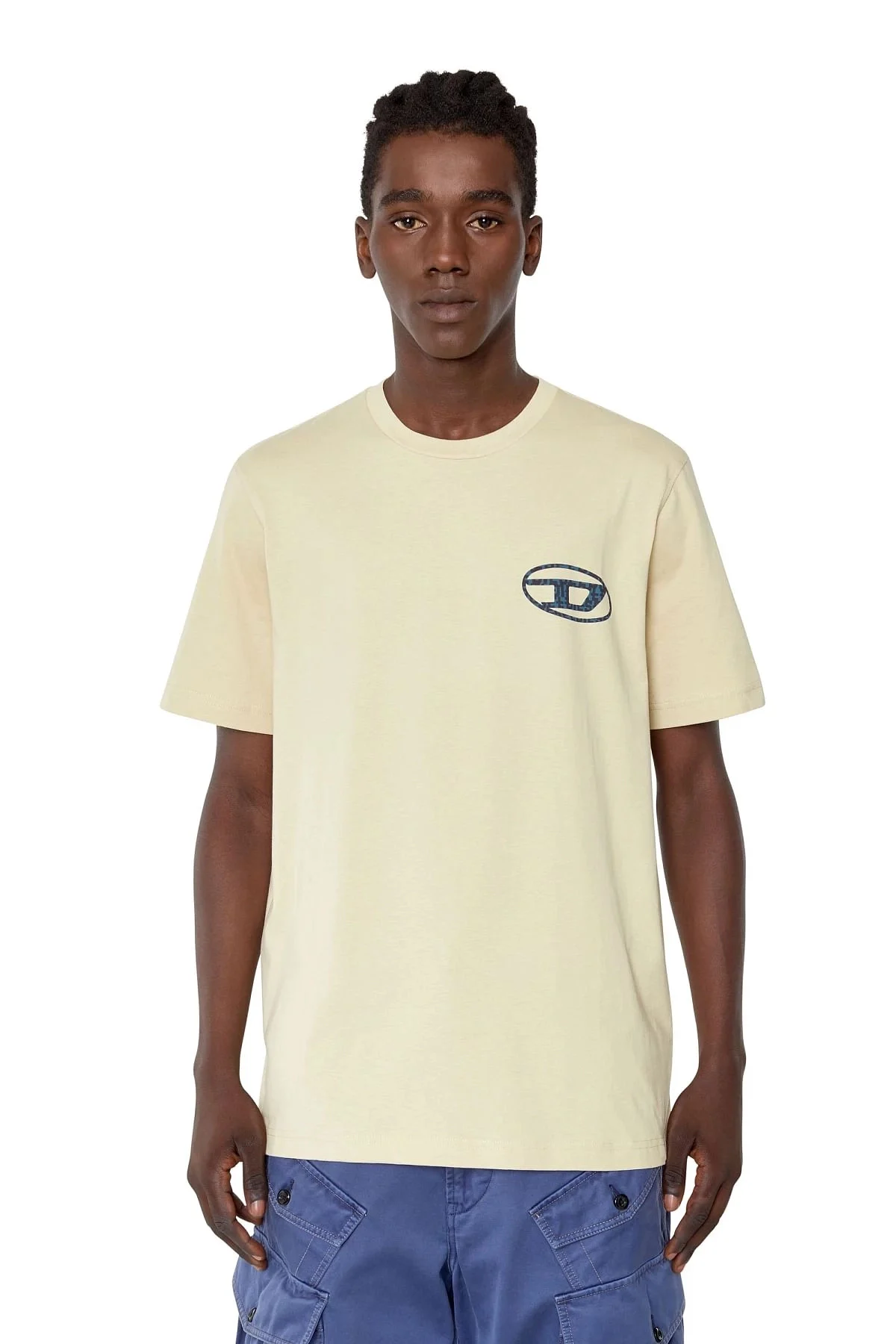 Beige T-shirt with oversized logo print