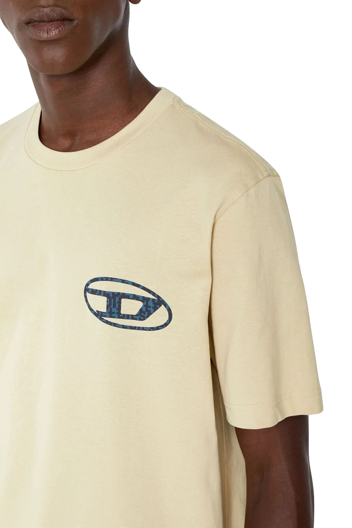 Beige T-shirt with oversized logo print
