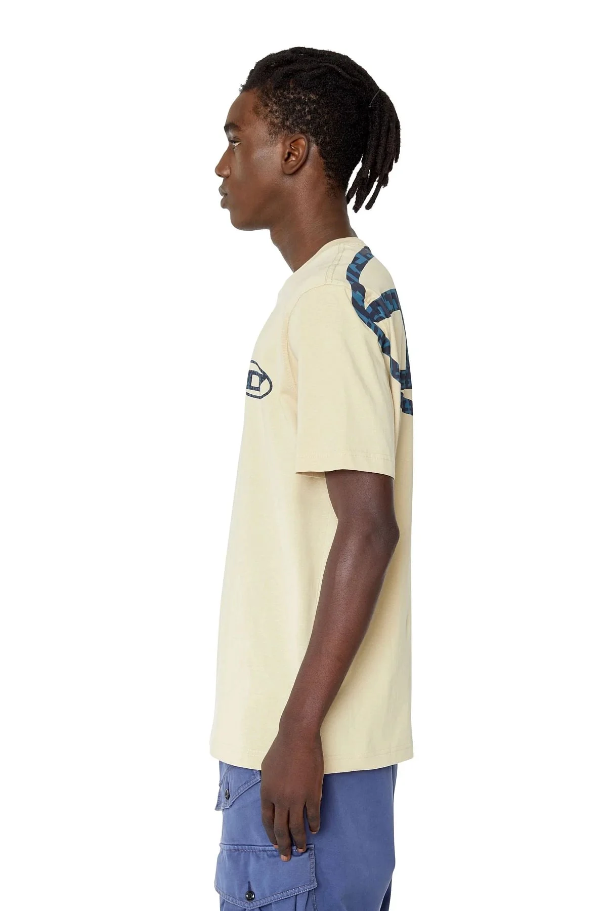 Beige T-shirt with oversized logo print