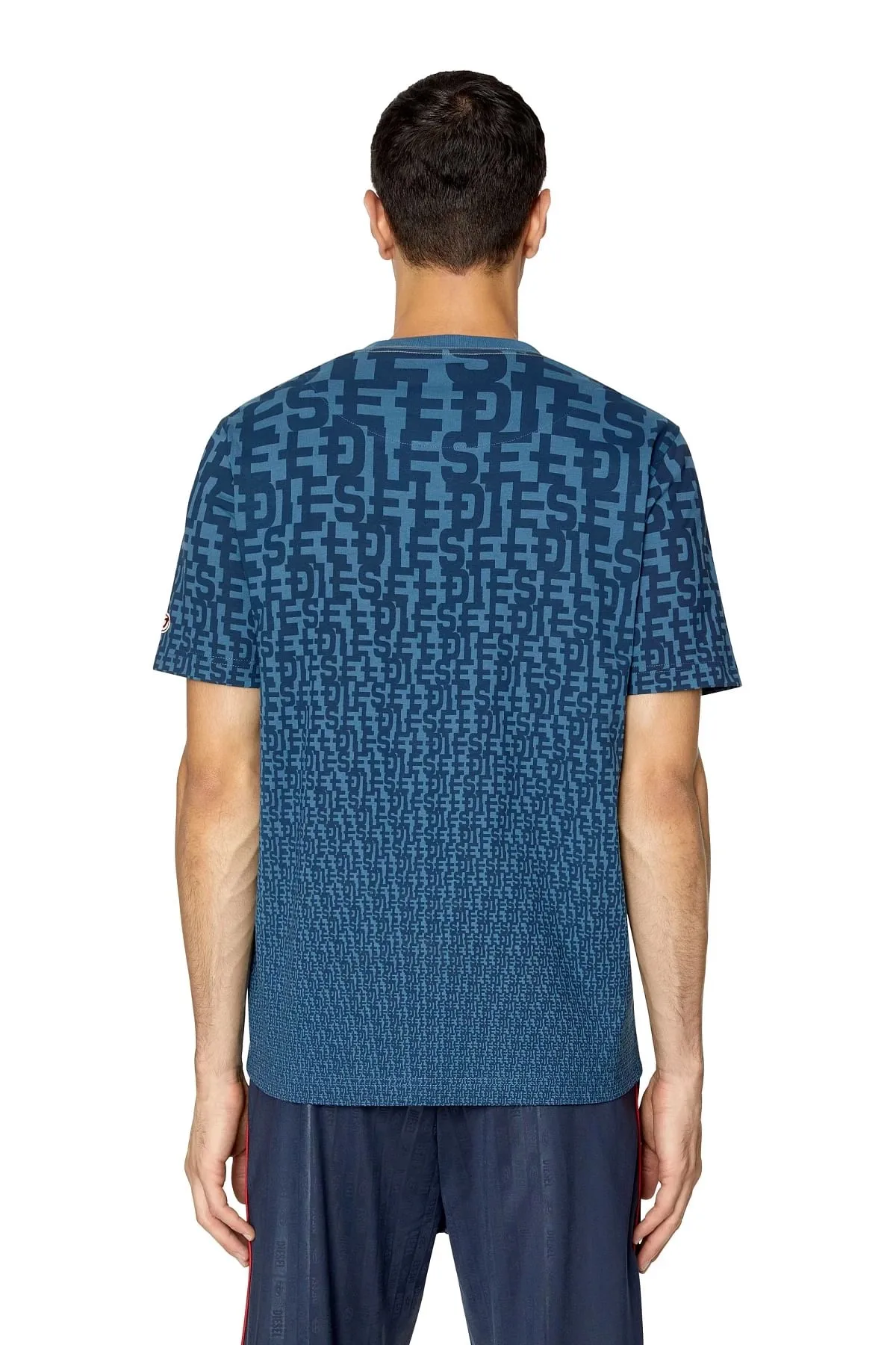 Blue T-shirt with all-over monogram print