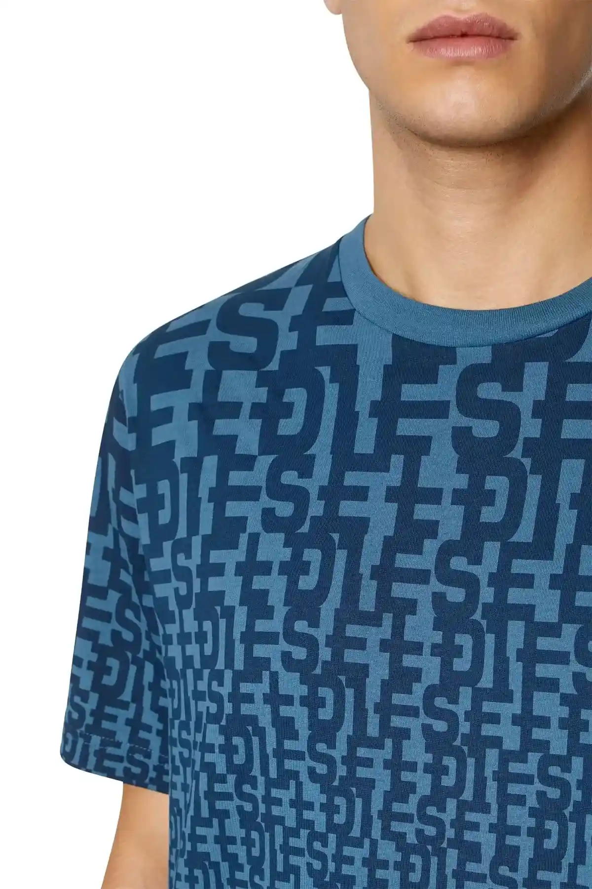 Blue T-shirt with all-over monogram print