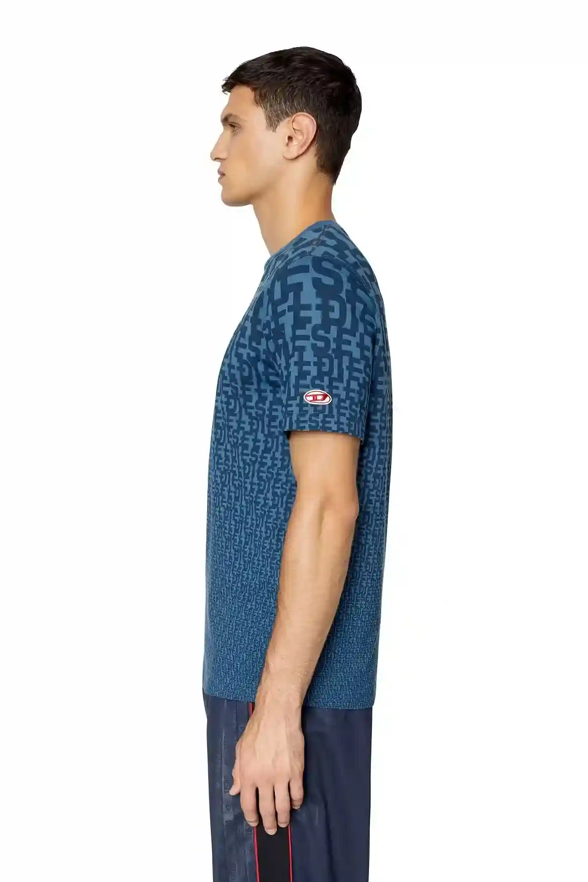 Blue T-shirt with all-over monogram print